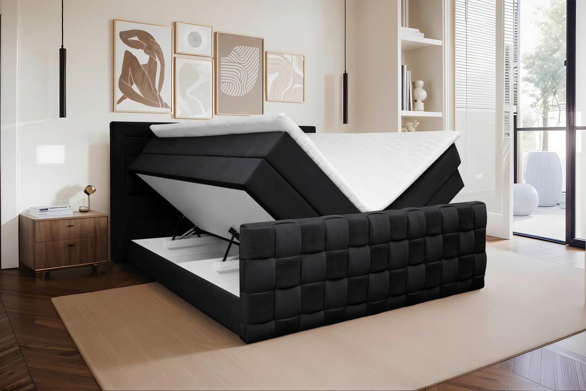 Boxspringbett Grenada Schwarz, Lf: 180x200 cm - Schwarz, MODERN, Textil (180/200cm) - Livetastic