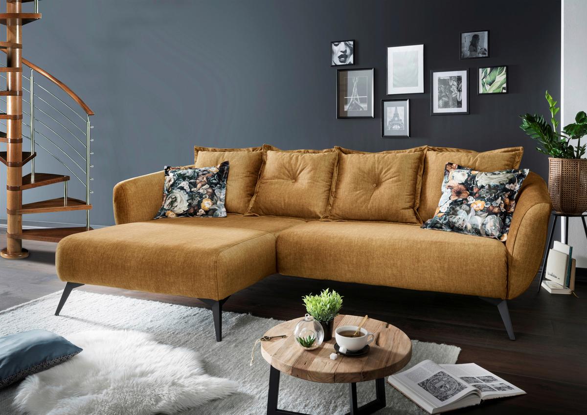 Ecksofa Baggio Mit Kissen Gelb - Gelb/Multicolor, MODERN, Holz/Textil (162/277cm) - Livetastic