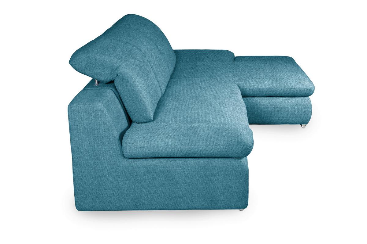 Ecksofa Isona Blau Chenille - Chromfarben/Blau, Design, Textil (286/165cm) - Livetastic
