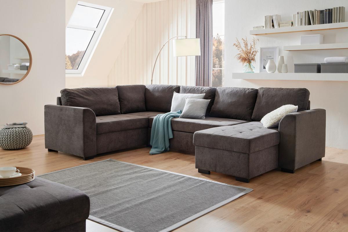 Rozkládací sedací souprava Reno U, barva petrolej - petrolej/černá, Design, textil/plast (205/311/160cm) - Xora