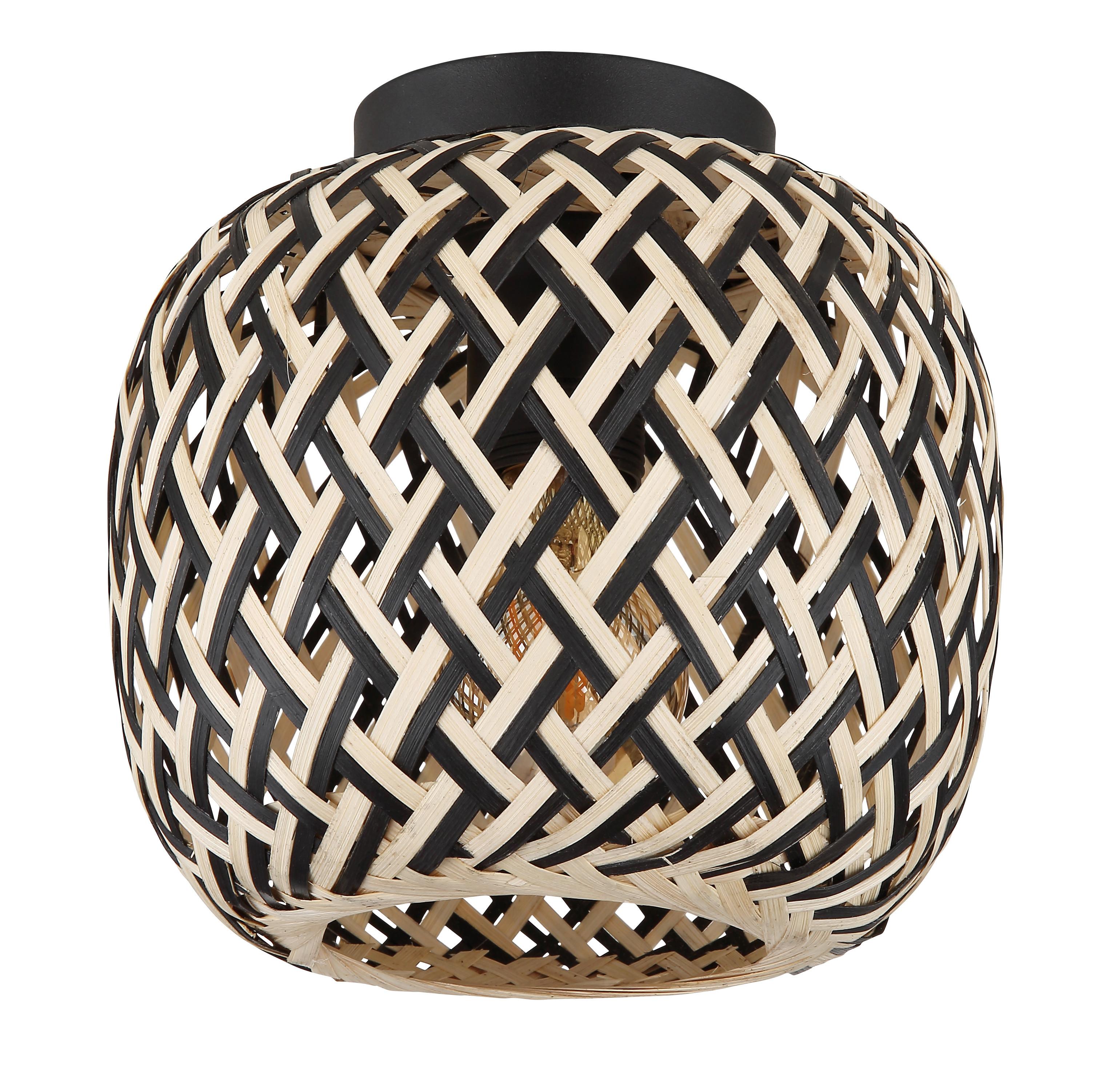 DECKENLEUCHTE 15766D - Schwarz/Naturfarben, Natur, Naturmaterialien/Metall (20/19,5/19,5cm) - Globo