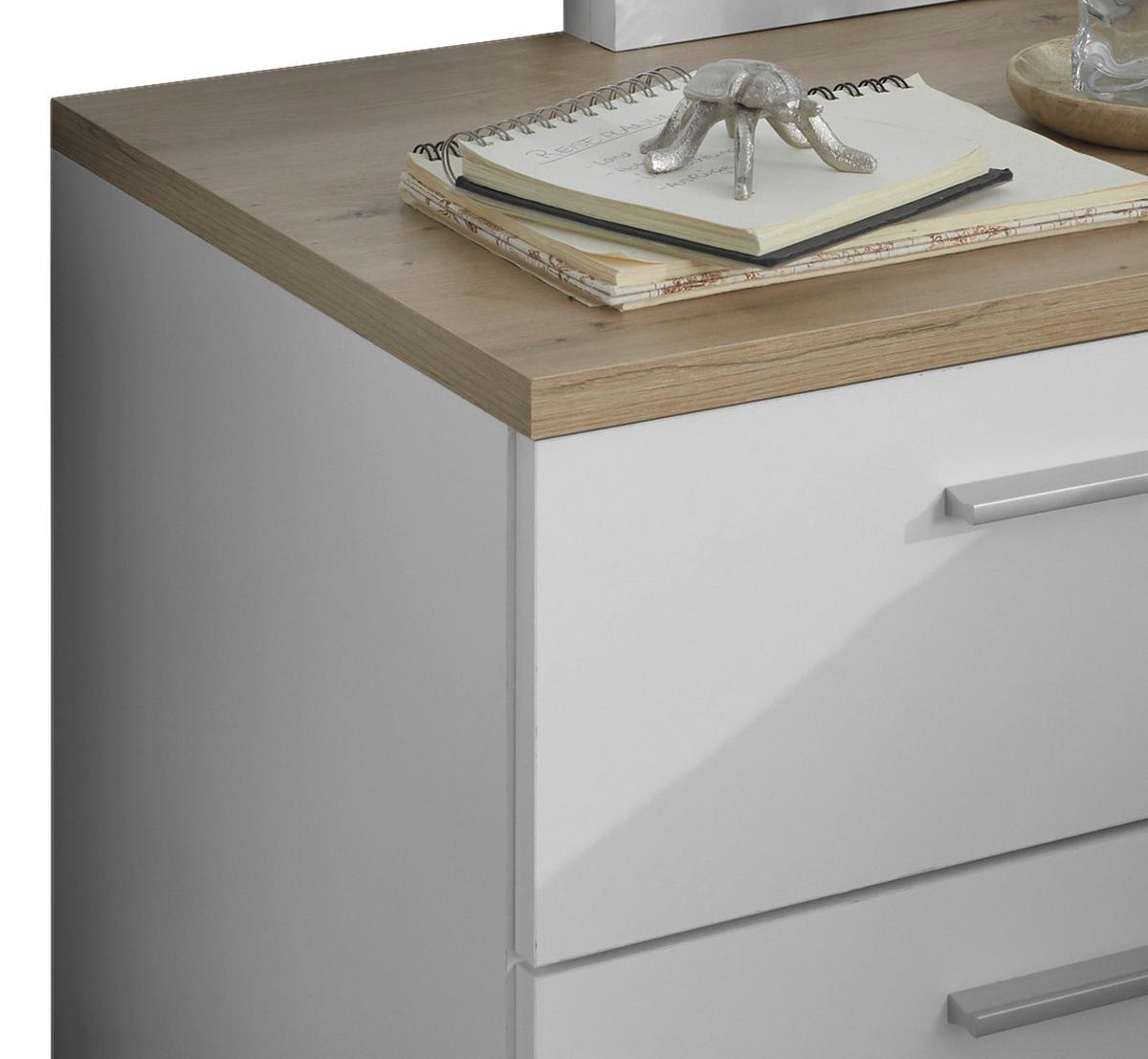 Nachtkästchen Eiche Dekor/Weiß H: 46-89 cm Sizilia - Schwarz/Weiß, MODERN, Holzwerkstoff (55/46-89/40cm)