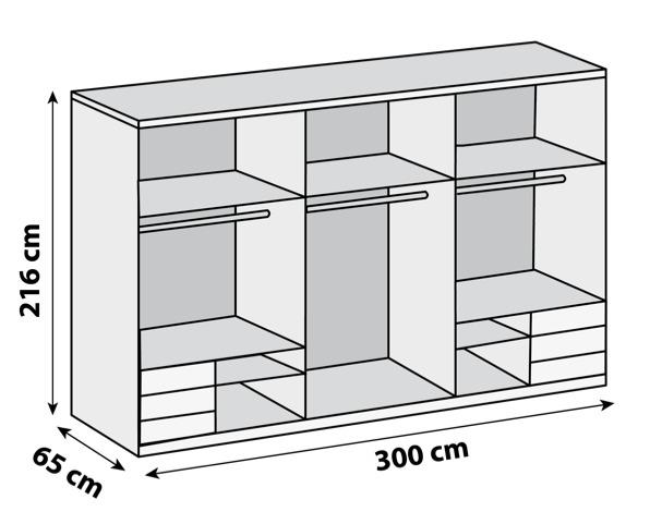 Schwebetürenschrank Mit Spiegel mit Laden 300cm Level 36a Graphit - Eichefarben/Graphitfarben, MODERN, Glas/Holzwerkstoff (300/216/65cm) - MID.YOU