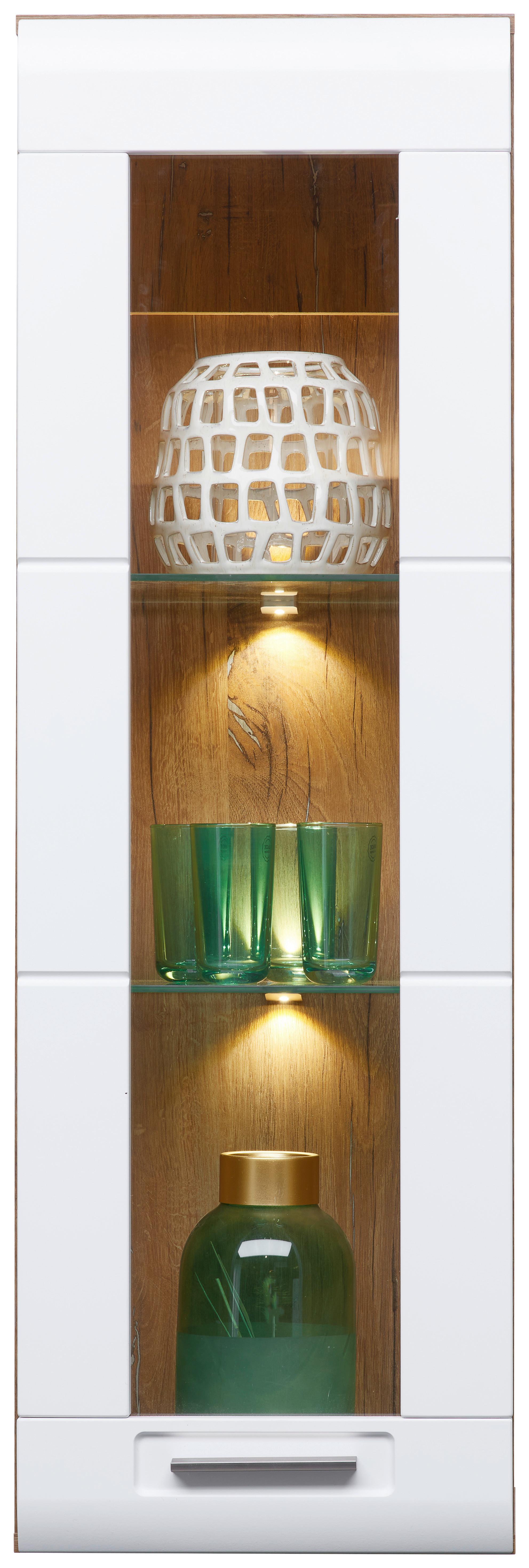 Hängevitrine Auris B: 40,3 cm Eiche Dekor/Weiß - Weiß, MODERN, Glas/Holzwerkstoff (40,3/123,4/37,1cm) - Luca Bessoni