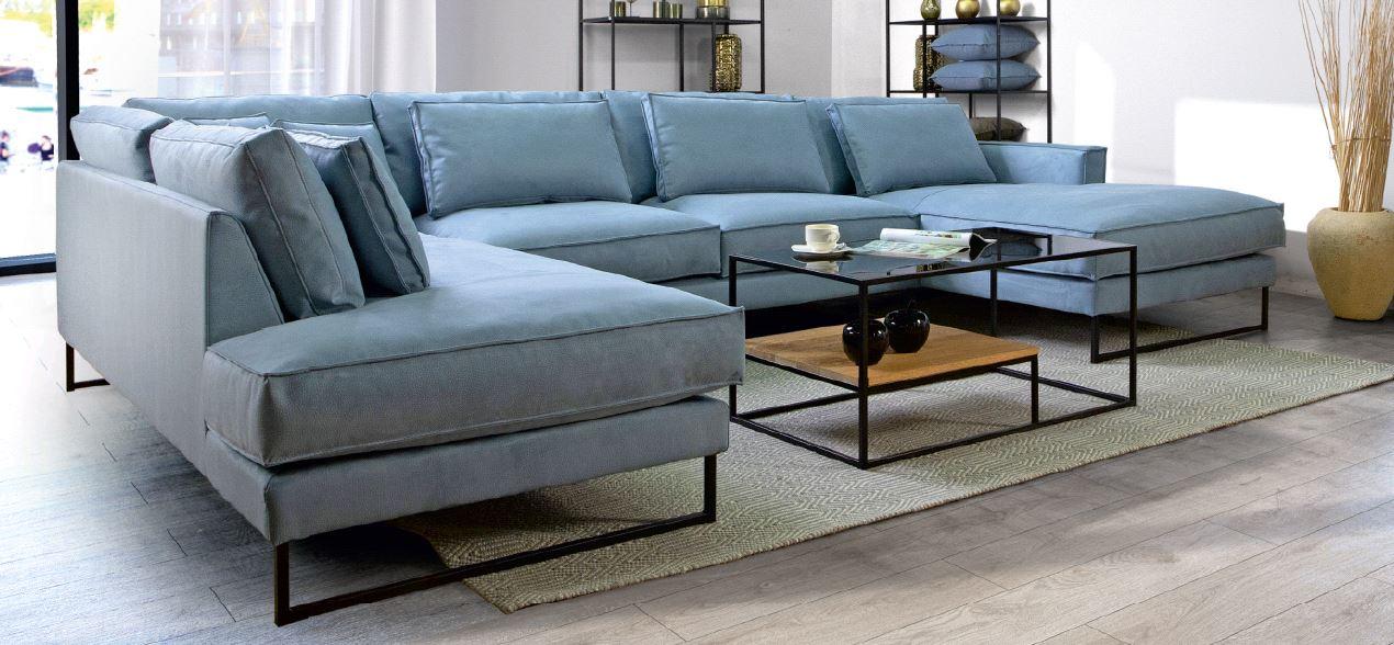 Wohnlandschaft Ashford Graublau - Graublau/Schwarz, Design, Textil (240/388/185cm) - Livetastic