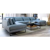 Wohnlandschaft Ashford Graublau - Graublau/Schwarz, Design, Textil (240/388/185cm) - Livetastic