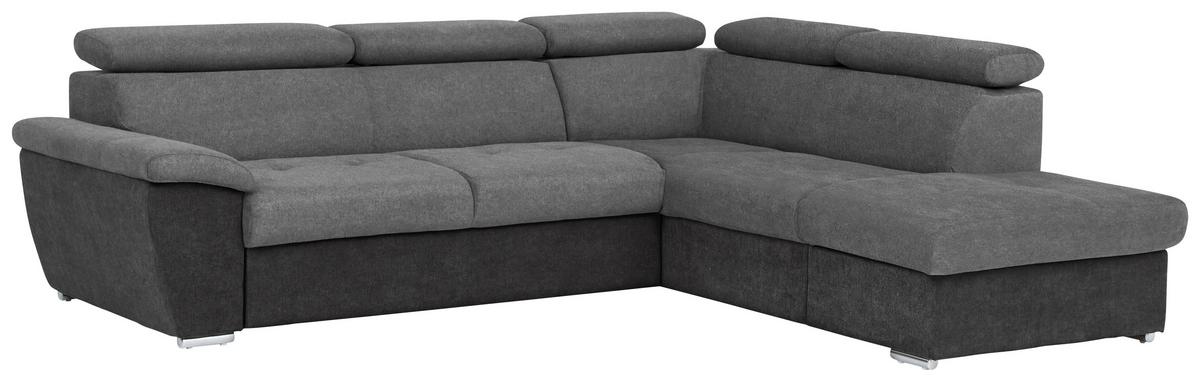 Ecksofa Mit Schlaffunktion Antero + Bettkasten Grau - Chromfarben/Dunkelgrau, Design, Textil (262/216cm) - Livetastic