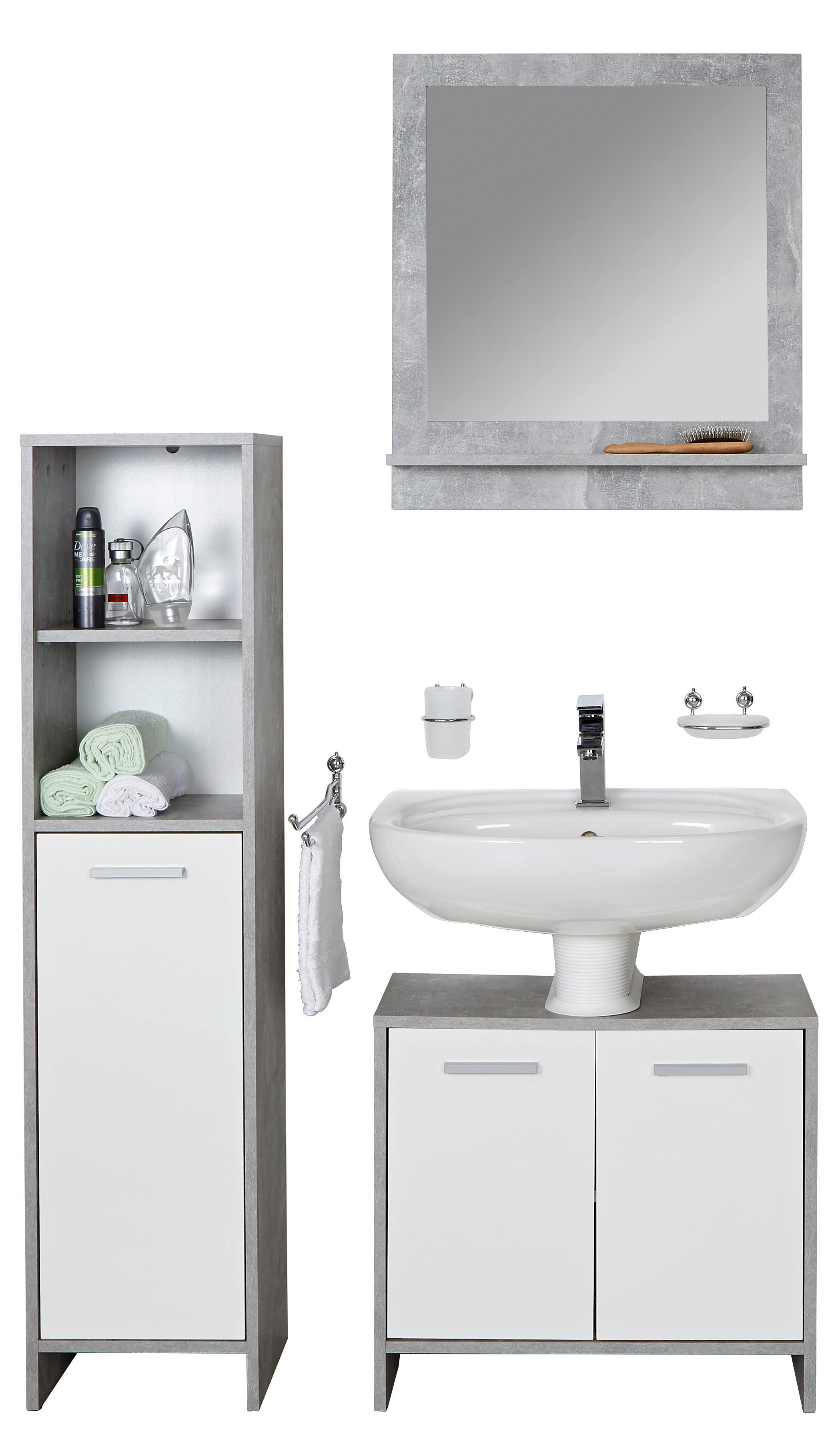 Badezimmer Attack Weiß/Betonoptik 3-Teilig - Hellgrau/Weiß, MODERN, Holzwerkstoff (92/190/28cm)