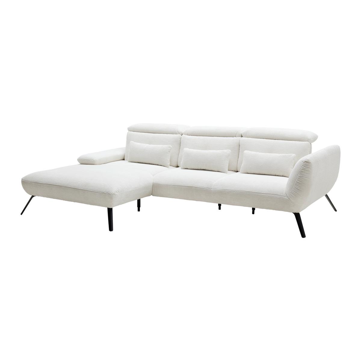 Rohová sedačka SEATTLE, levá, bílý manšestr, bez polštářů - bílá/černá, Moderní, kov/kompozitní dřevo (196/301cm) - Premium Living