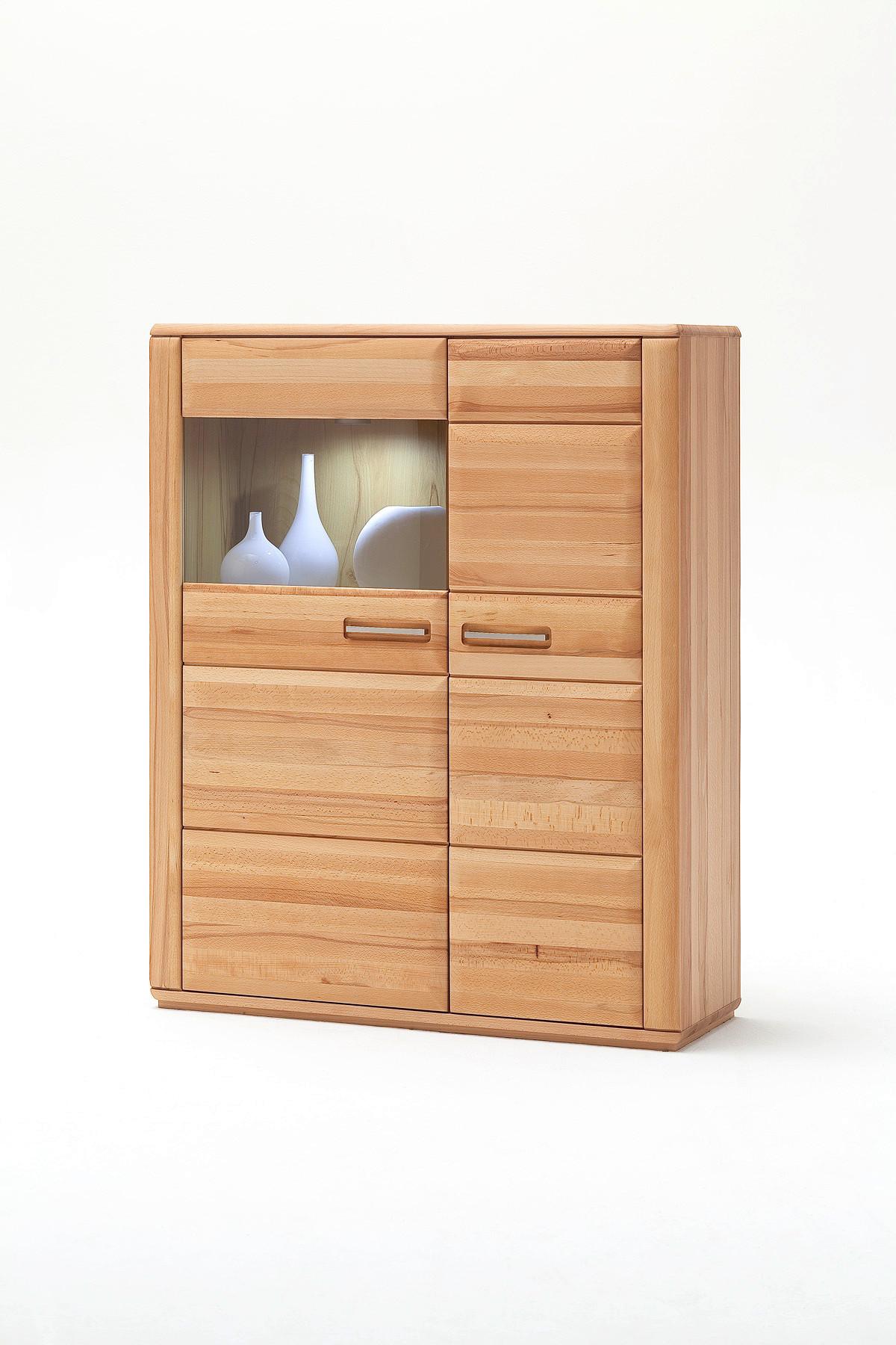 Wohnkombination teilmassiv 4--teilig. Sena Buchefarben - Buchefarben, Design, Glas/Holz (357/209/51cm) - Livetastic
