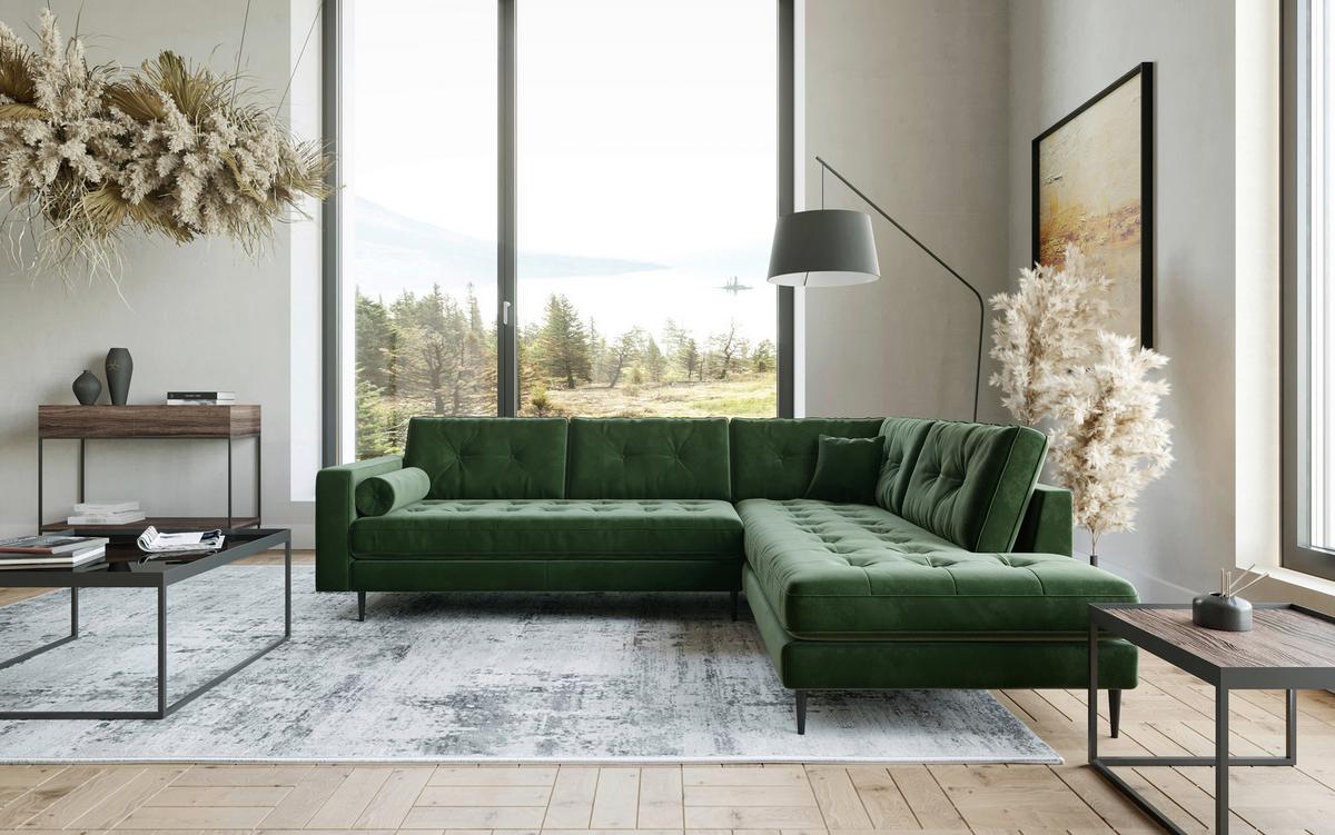 Ecksofa Scott - Edelstahlfarben/Olivgrün, Design, Textil (205/259cm) - Livetastic