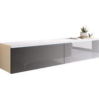Nízka komod s LED biela matná/sivá VL - sivá farba s vysokým leskom/sivá, Lifestyle, kompozitné drevo/plast (140/30/33cm) - P & B