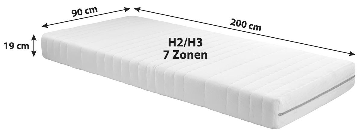 Rollmatratze Rolly 90x200 cm H2/H3 H: 19 cm - Weiß, Textil (90/200cm) - Primatex