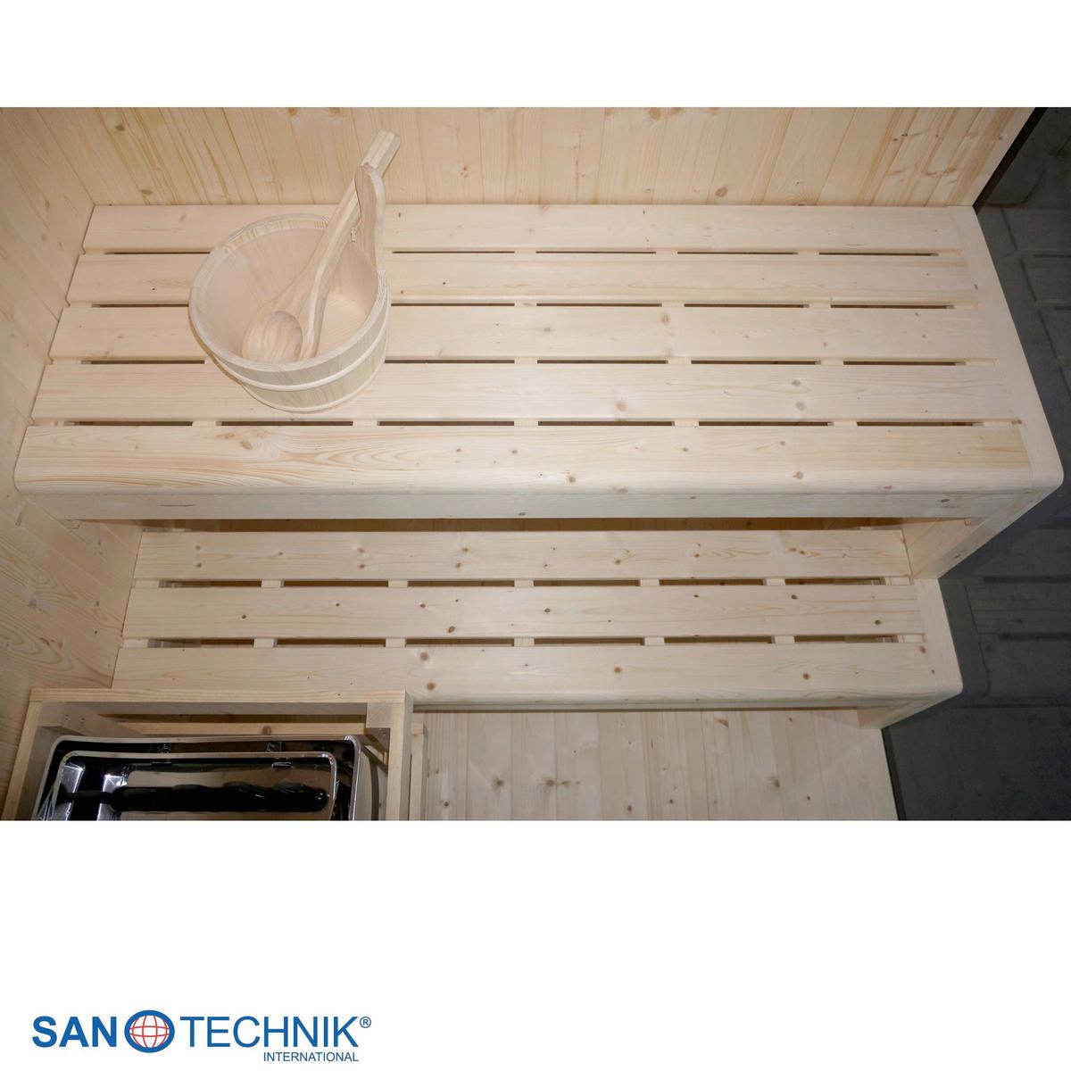 Sauna FALUN L geeignet für 2-3 Personen - Fichtefarben, Basics, Glas/Holz (150/120/200cm) - Sanotechnik