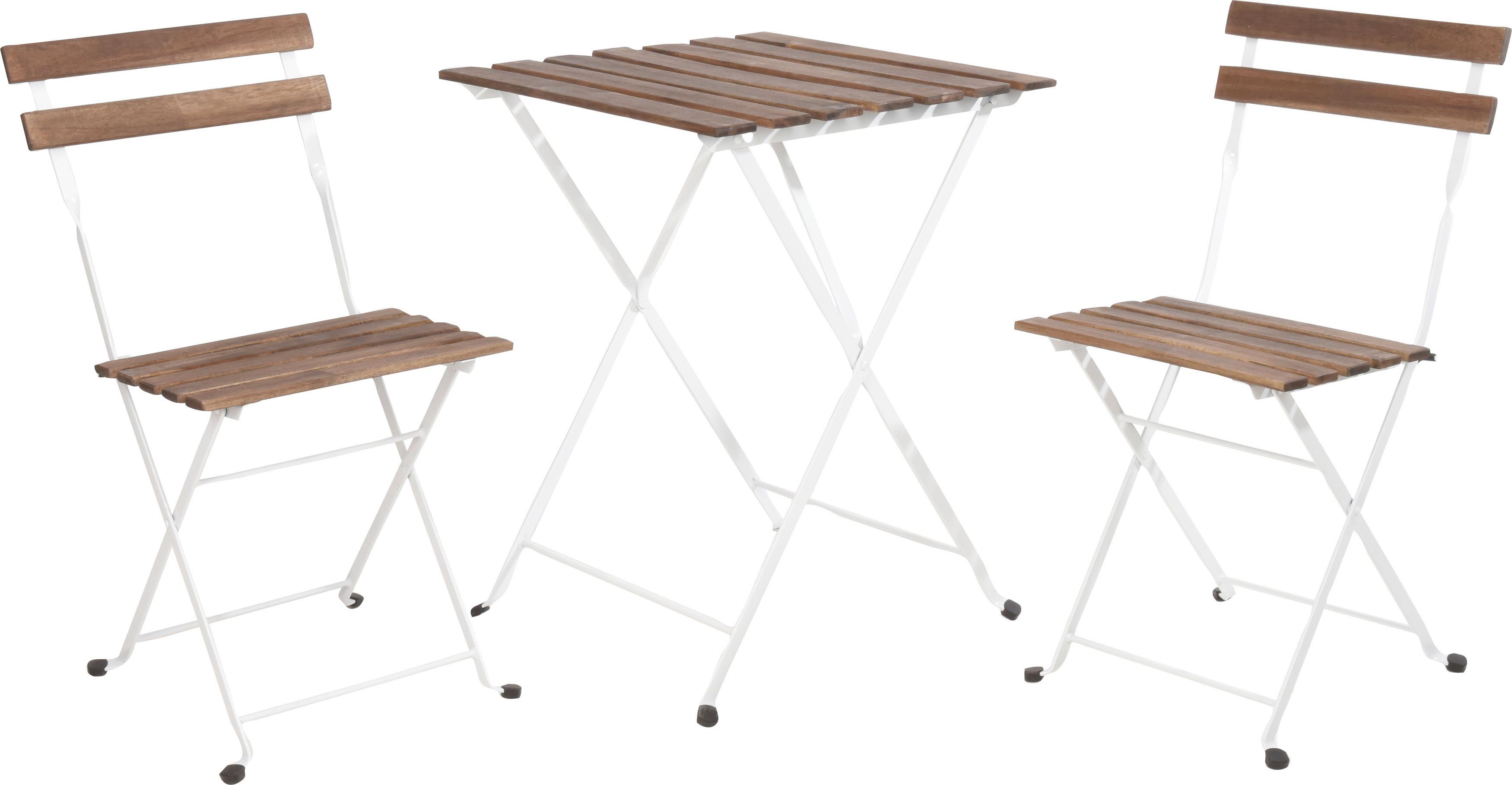 Balkonmöbel Set Aus Holz Klappbar - Weiß/Akaziefarben, Basics, Holz/Metall (55/54/71cm)