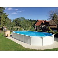 Stahlwandpool oval Kwad mit Leiter und Pumpe L: 730 cm - Blau/Weiß, Basics, Kunststoff (730/370/130cm)