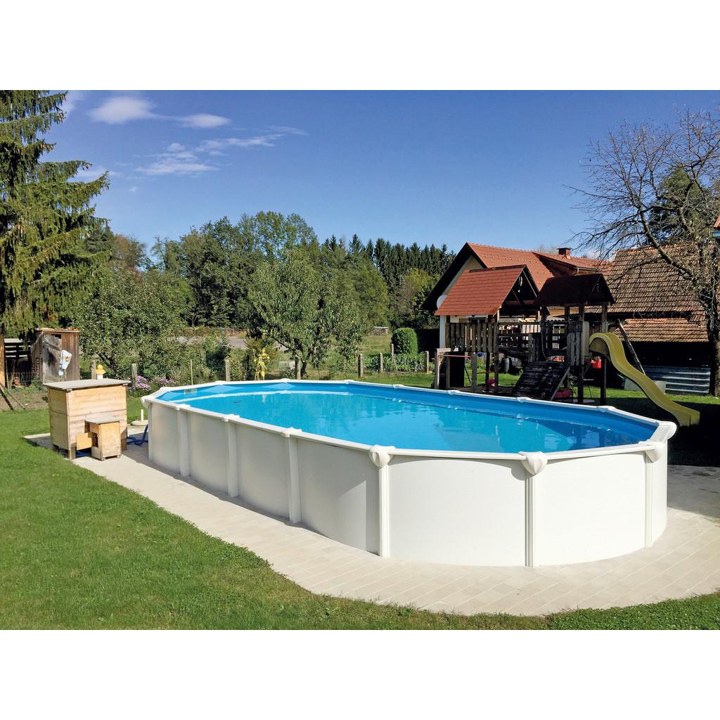 Stahlwandpool oval Kwad mit Leiter und Pumpe L: 730 cm