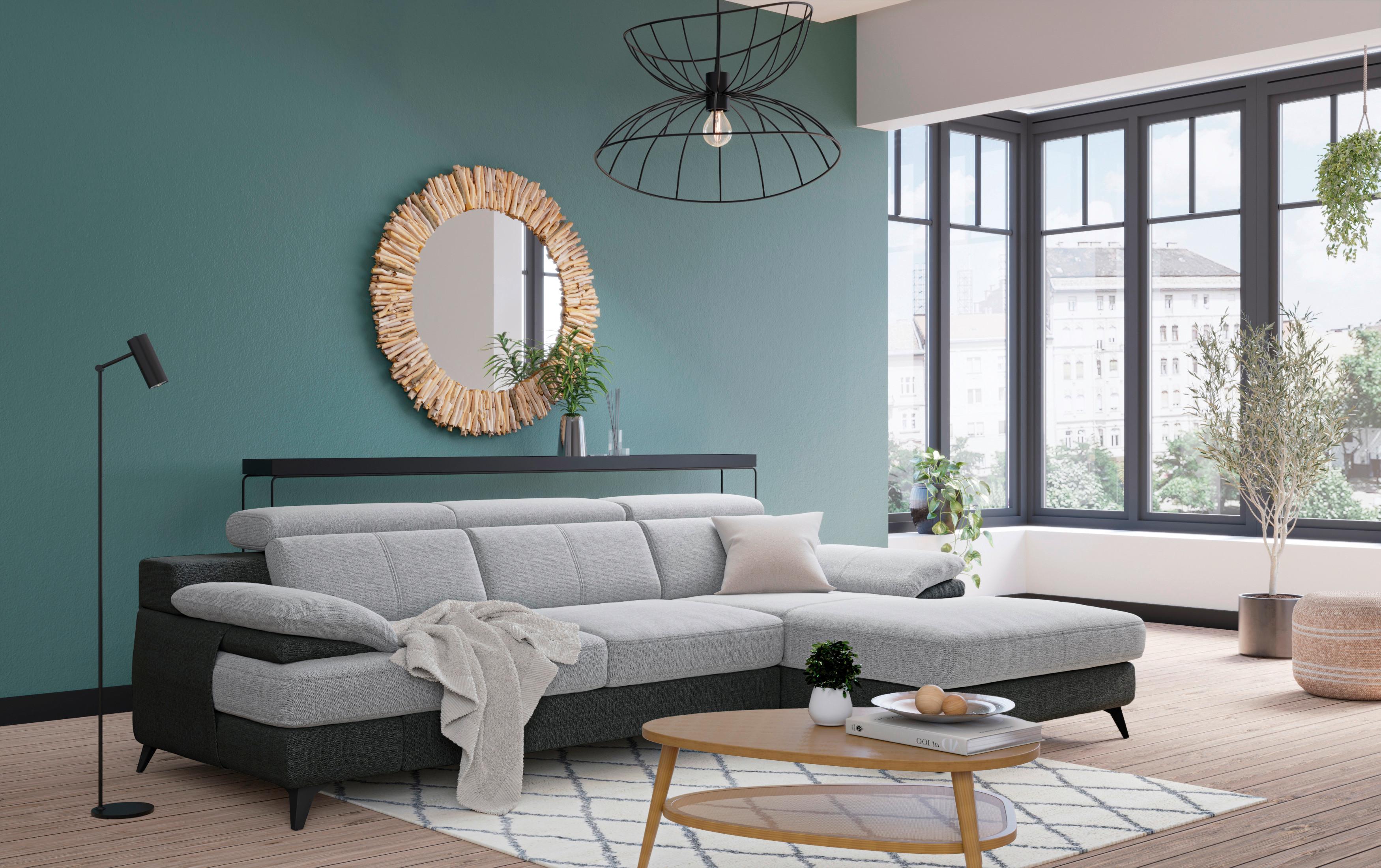Ecksofa Titus Graphit-/silberfarben - Silberfarben/Schwarz, Design, Textil (291/80-98/178cm) - Livetastic