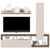 Wohnwand Hamburg Eiche Dekor/Kaschmir B: 219cm - Kaschmir/Eichefarben, MODERN, Holzwerkstoff (219/200/35cm)