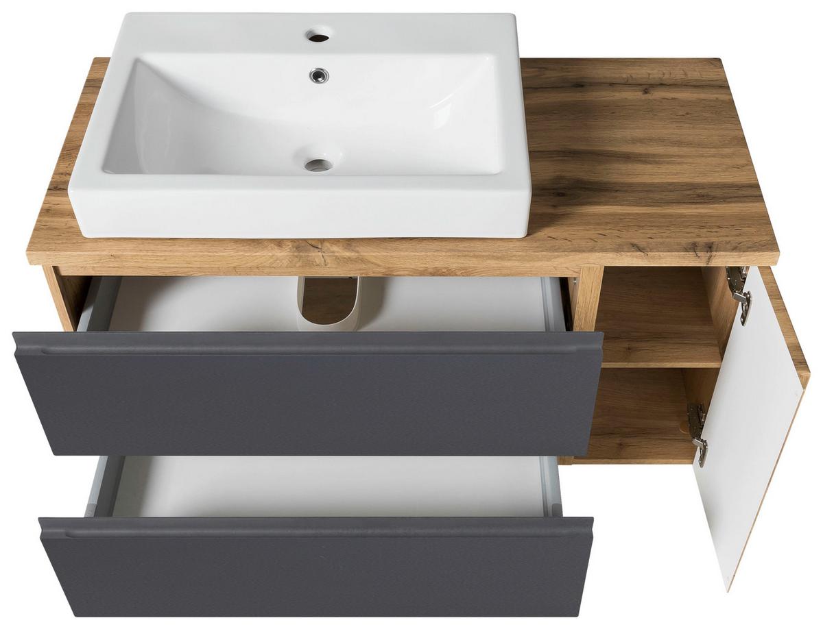 Waschbecken Mit Unterschrank Varese B:105 Cm Grau/eiche - Eiche Wotan/Grau, MODERN, Keramik/Holzwerkstoff (105cm) - Held
