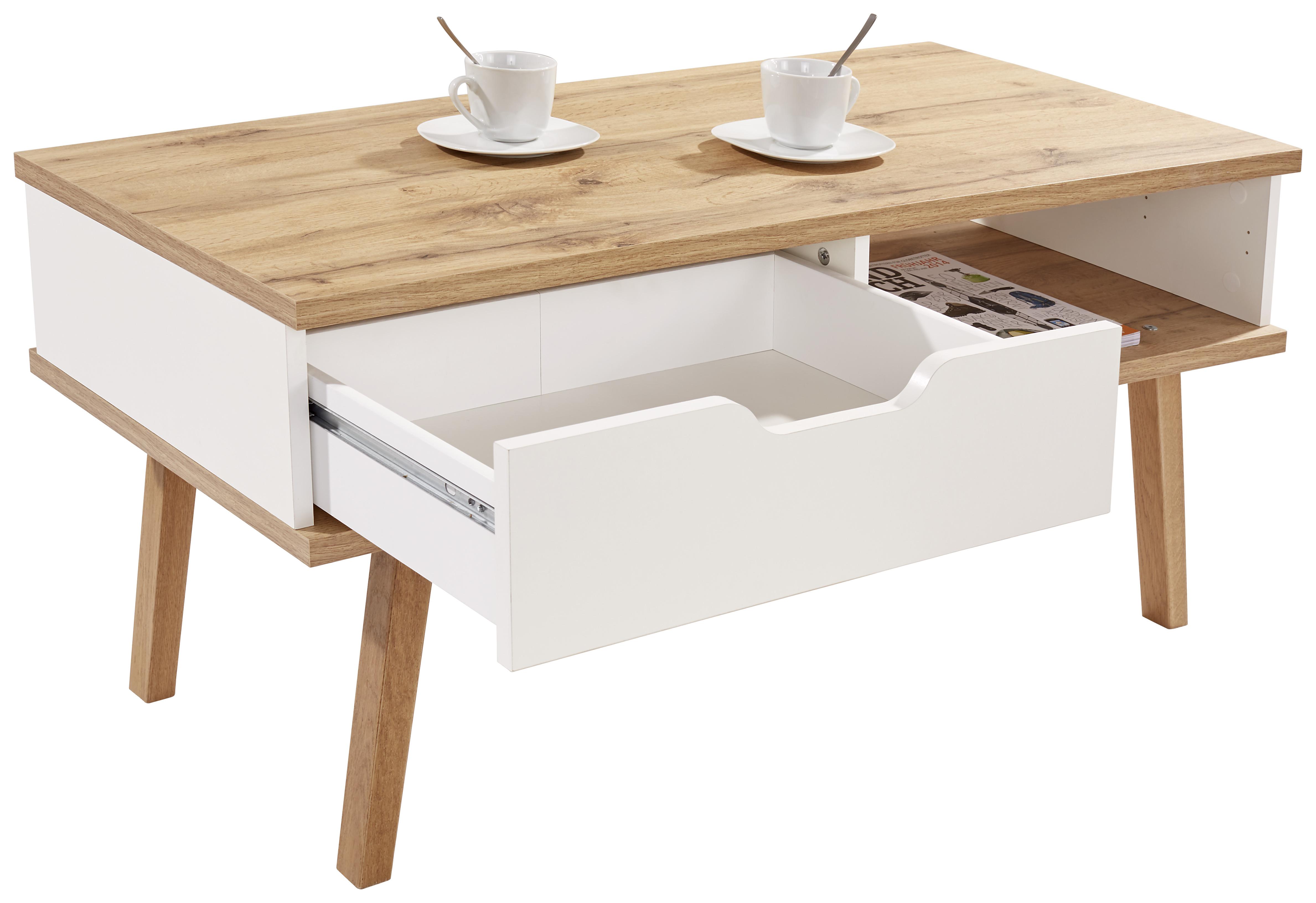 Couchtisch Holz mit Stauraum Turin 6, Weiß/ Eiche Dekor - Eichefarben/Weiß, MODERN, Holz/Holzwerkstoff (110/50/50cm)