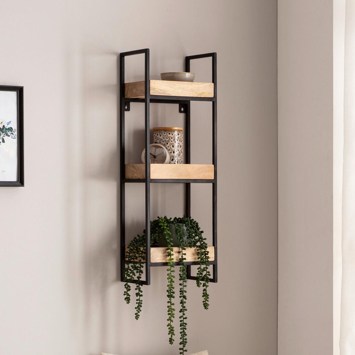 Wandregal Wl6.763 - Schwarz/Braun, LIFESTYLE, Holz/Metall (27/77/18cm) - MID.YOU