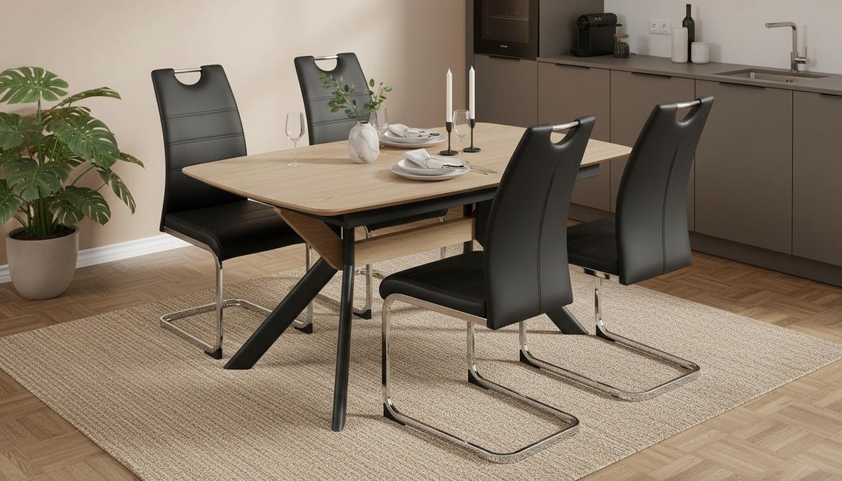 Schwingstuhl Leander Schwarz/Chromfarben gepolstert - Chromfarben/Schwarz, Design, Textil/Metall (42/99/56cm) - P & B