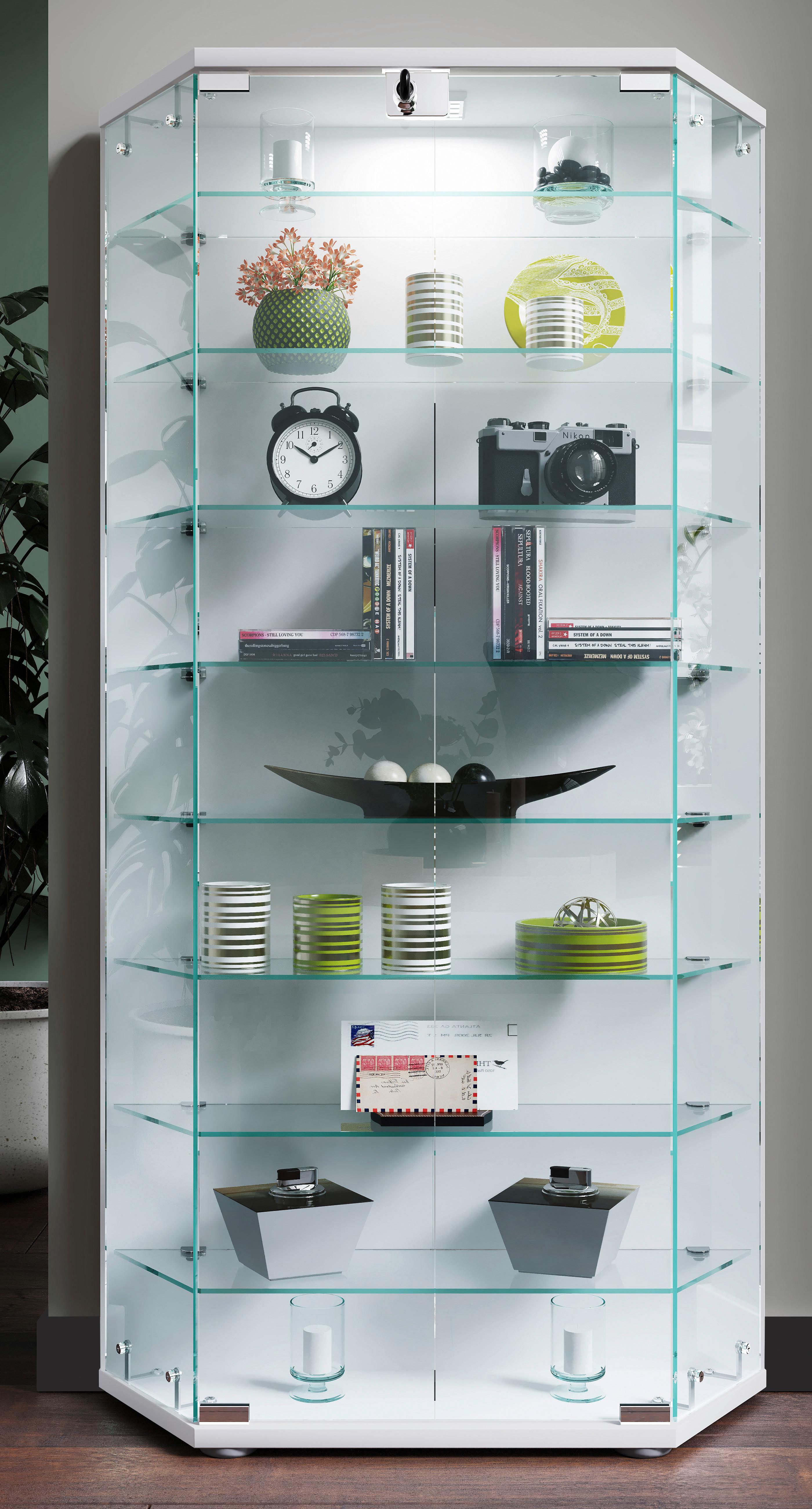 Vitrine Cenila Weiß B: 83 cm - Transparent/Schwarz, Design, Glas/Holzwerkstoff (83/114/17cm) - MID.YOU