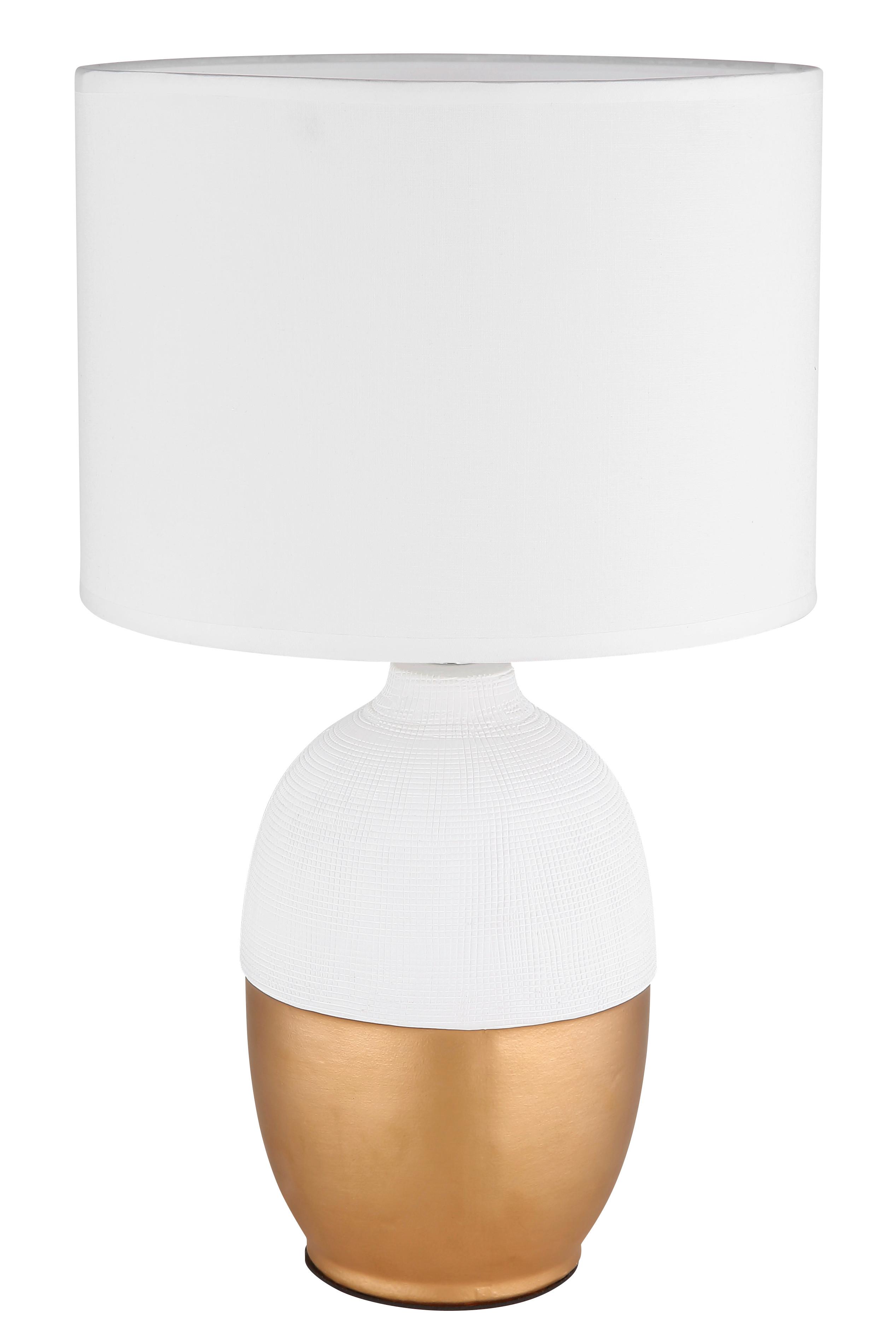 Tischleuchte 21627w - Goldfarben/Weiß, KONVENTIONELL, Keramik/Textil (25/43cm) - Globo