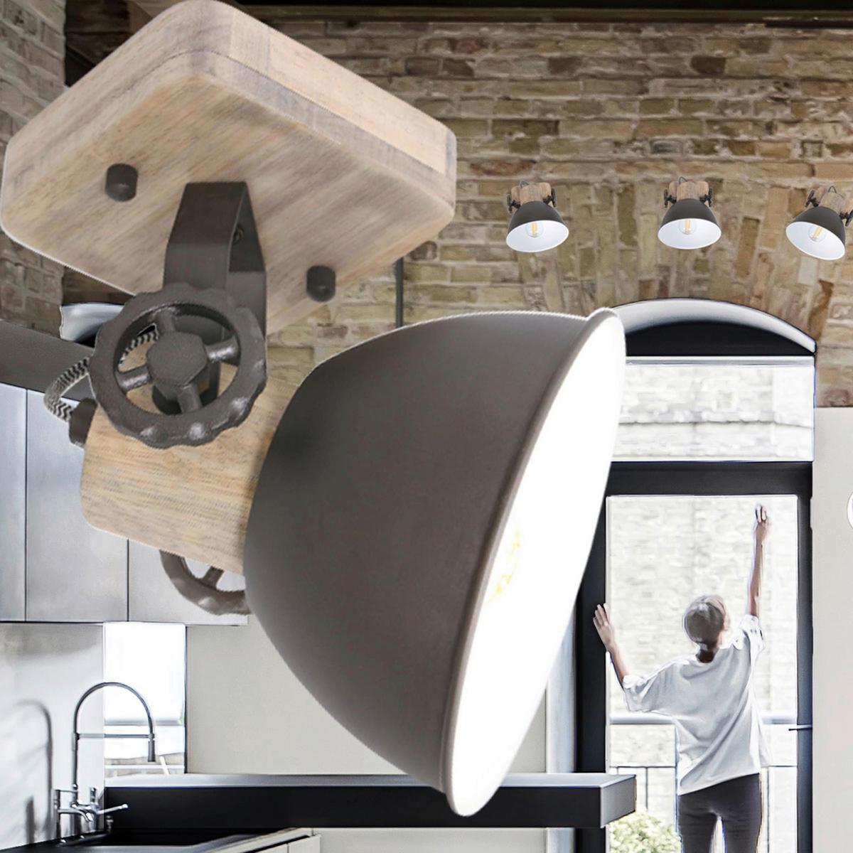 Deckenspots Gearwood - Anthrazit, Trend, Holz/Metall (15/19/17cm)