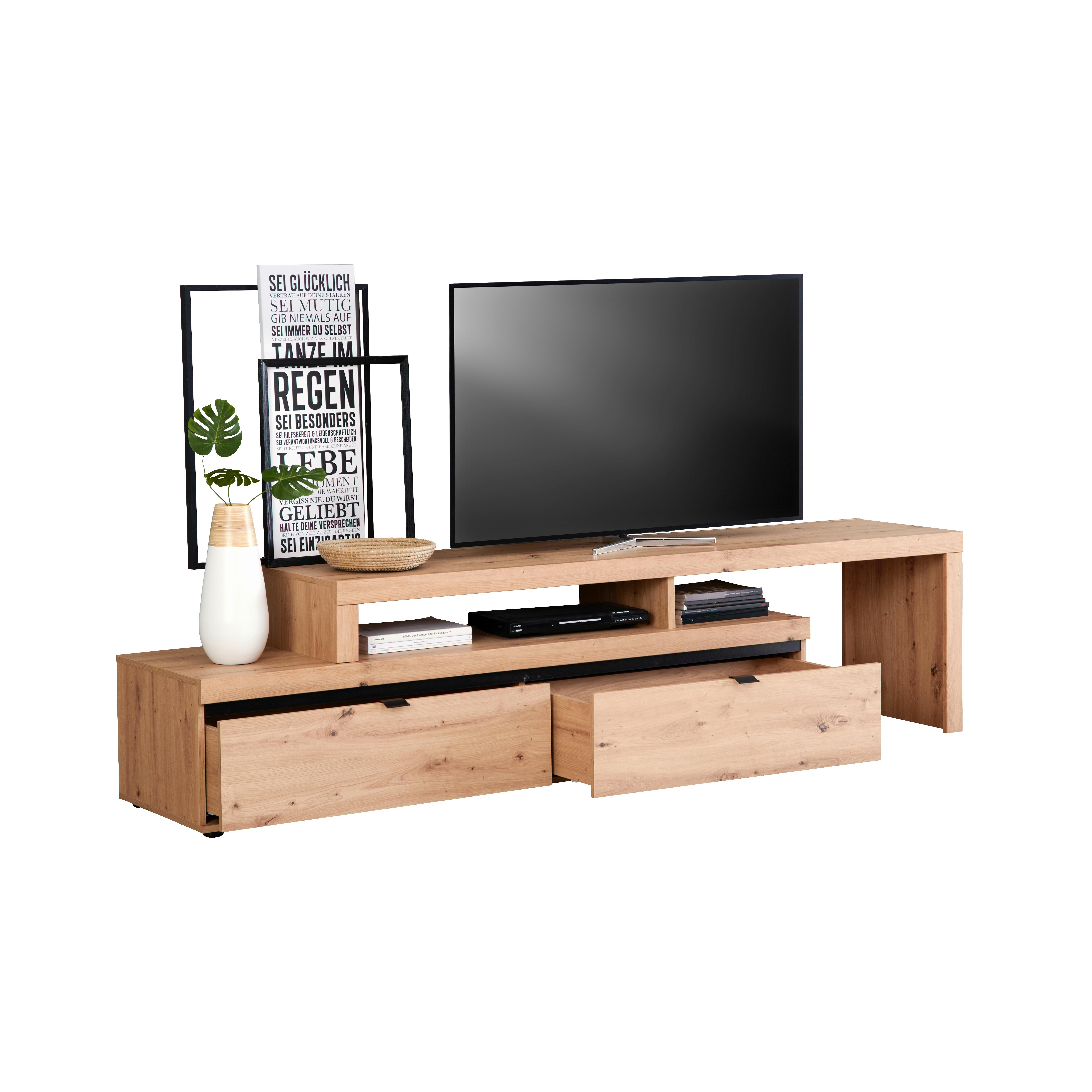 Tv Diel Nyon - farby dubu/čierna, Moderný, kov/kompozitné drevo (200-275/58/50cm)