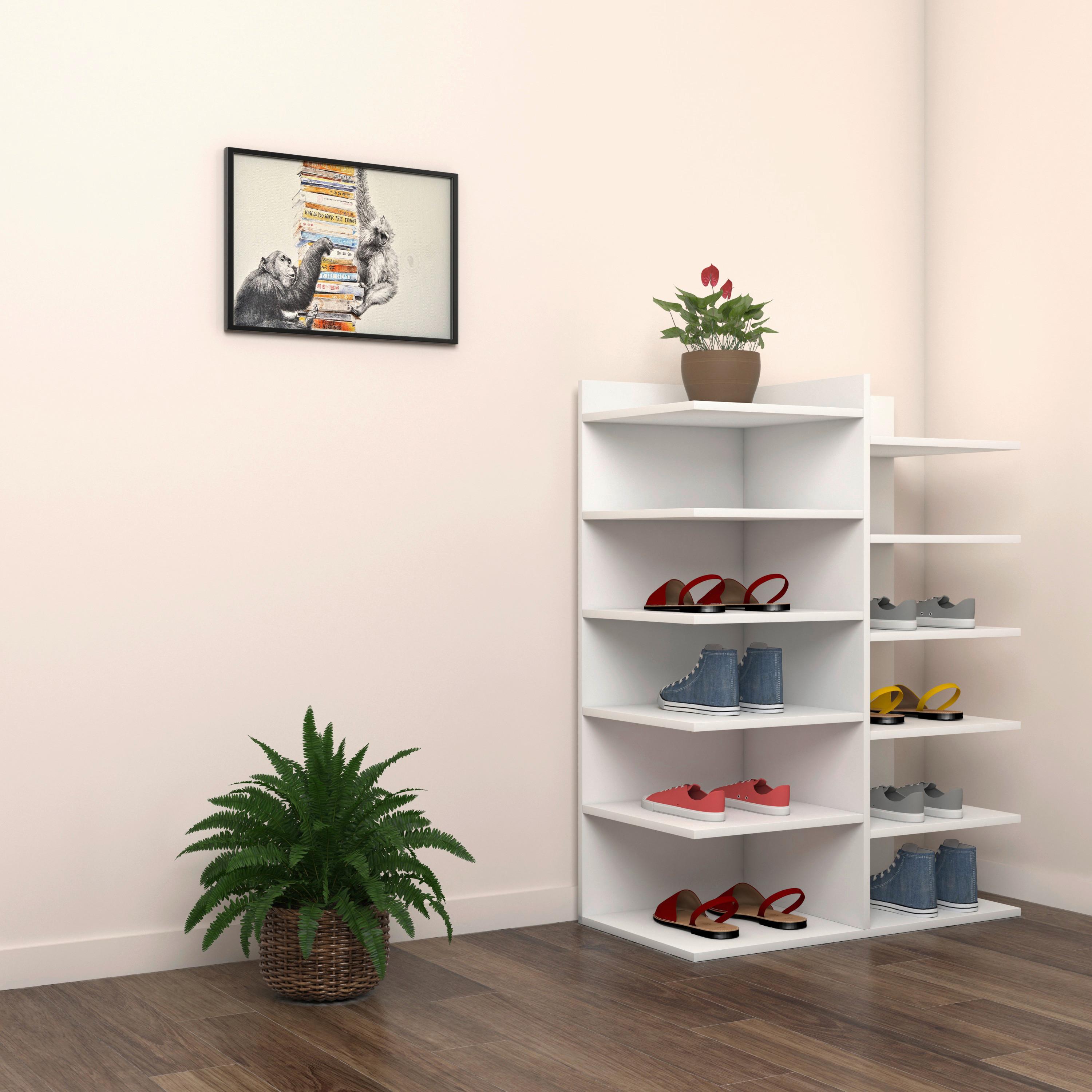 Schuhregal Enosa 12 Schuhpaare Weiß H: 80 cm - Weiß, Basics, Holzwerkstoff (60/80/30cm) - MID.YOU