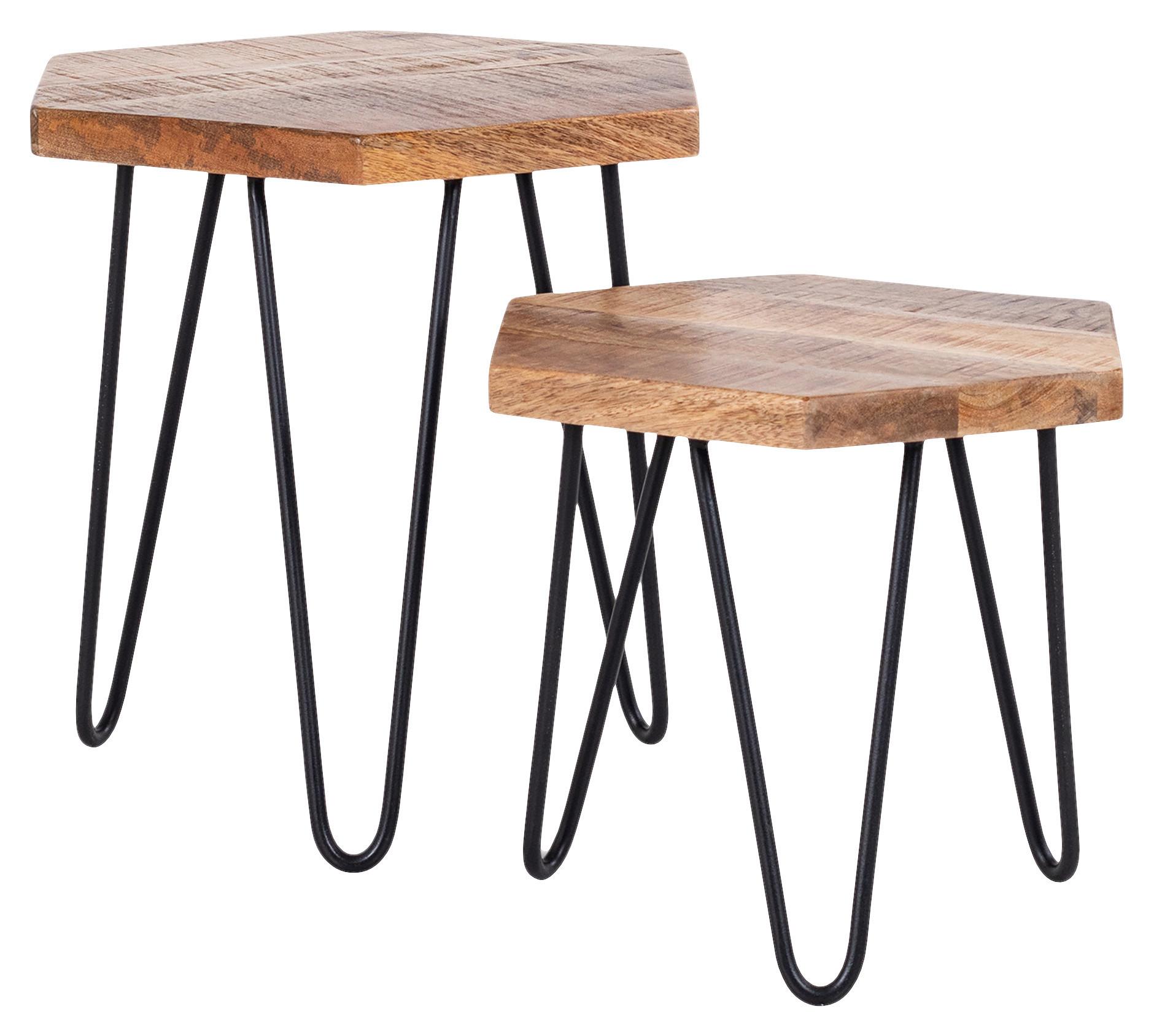 Satztisch Elea B: 45cm Naturfarben - Schwarz/Naturfarben, MODERN, Holz/Metall - MID.YOU