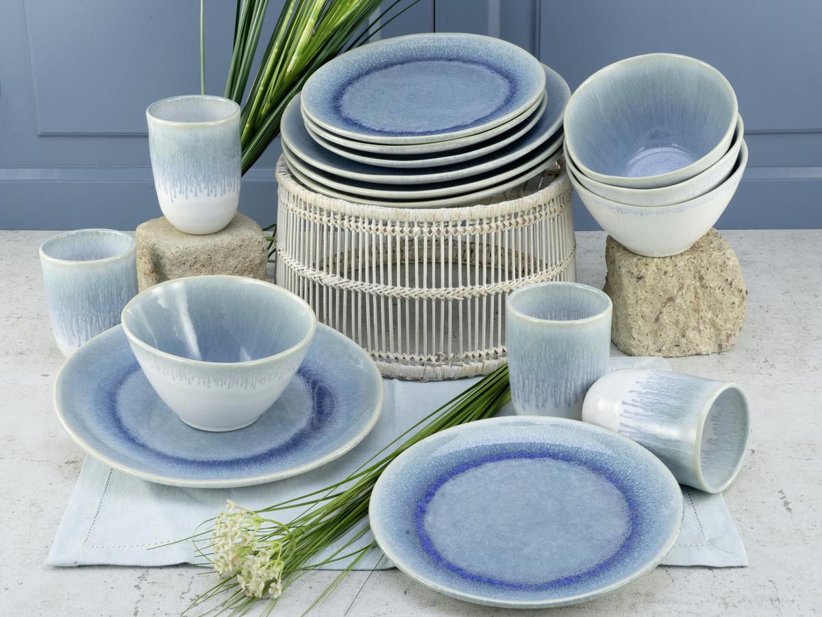 Kombinovaný servis Aquarius modrý, 16 dielny pre 4 osoby - modrá/biela, Trend, keramika (41/35/34cm) - Creatable
