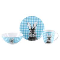 Happy Bunny Frühstücksservice Porzellan, 3tlg. - Weiß/Hellblau, Basics, Keramik - Creatable