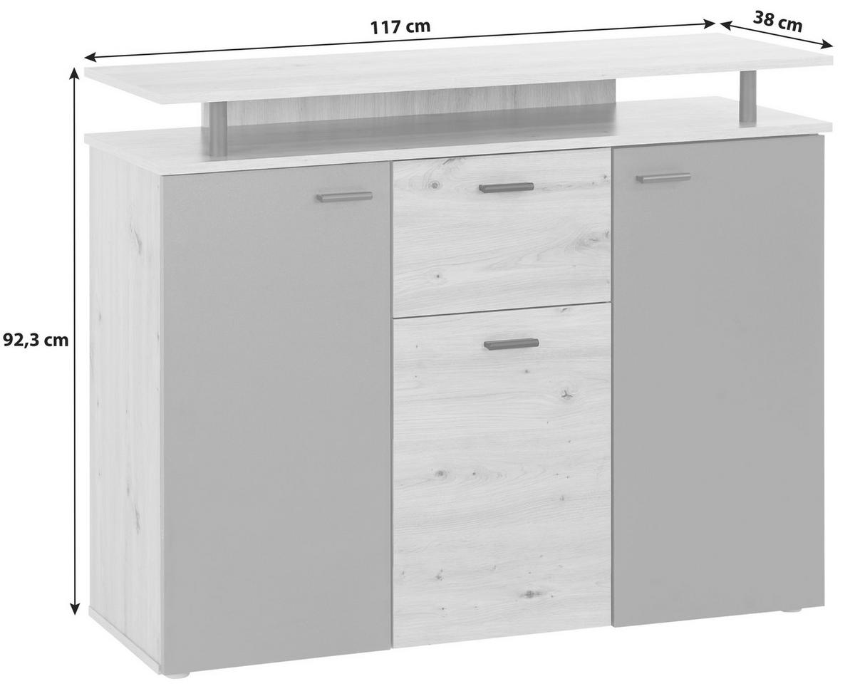 Komód Leon 117/92 Cm - Artisan tölgy/antracit, Modern, faalapú anyag (117/92,3/38cm)
