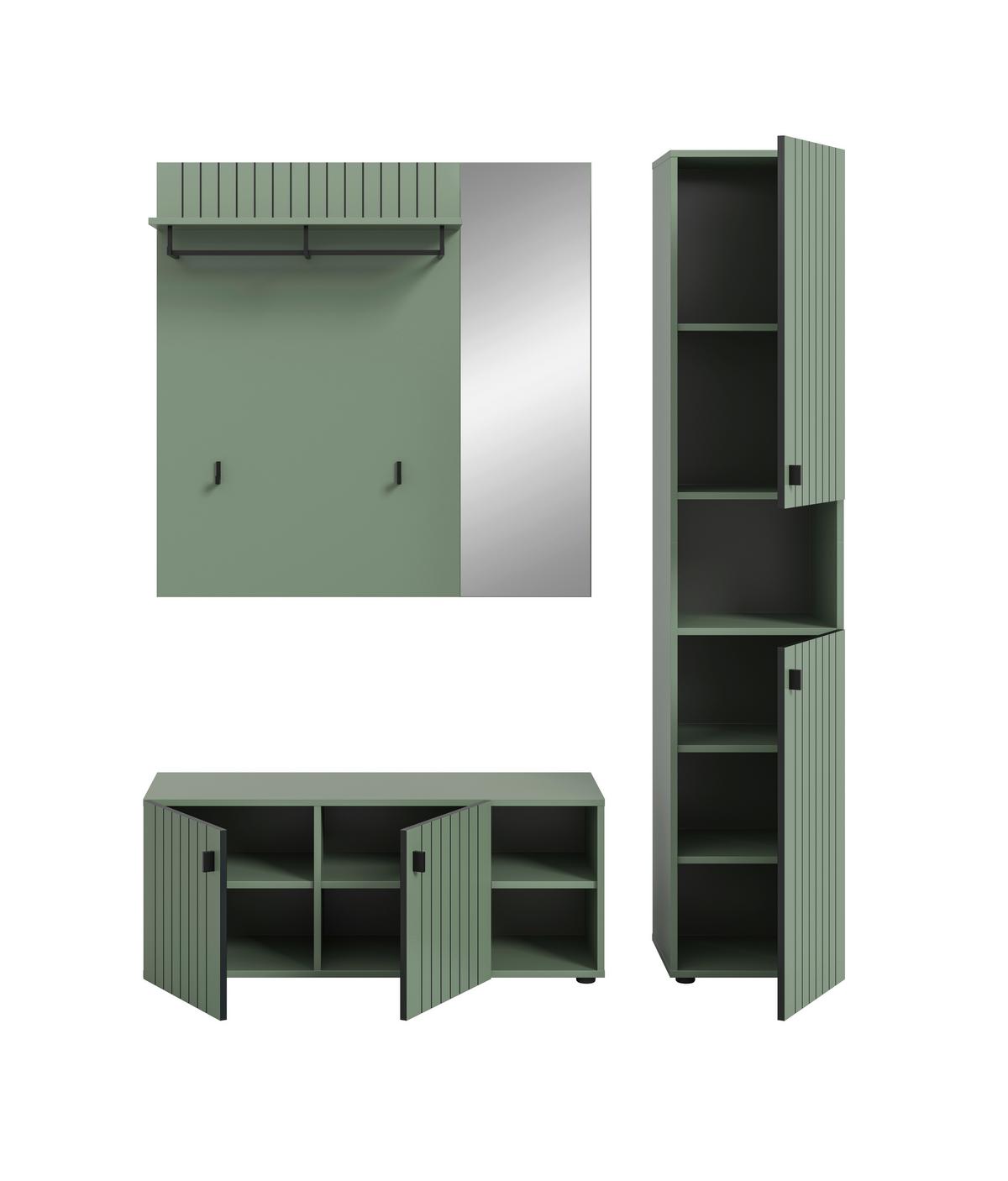 Garderobe Station Graugrün B: 161cm - Graugrün, Design, Holzwerkstoff (161/192/37cm) - MID.YOU