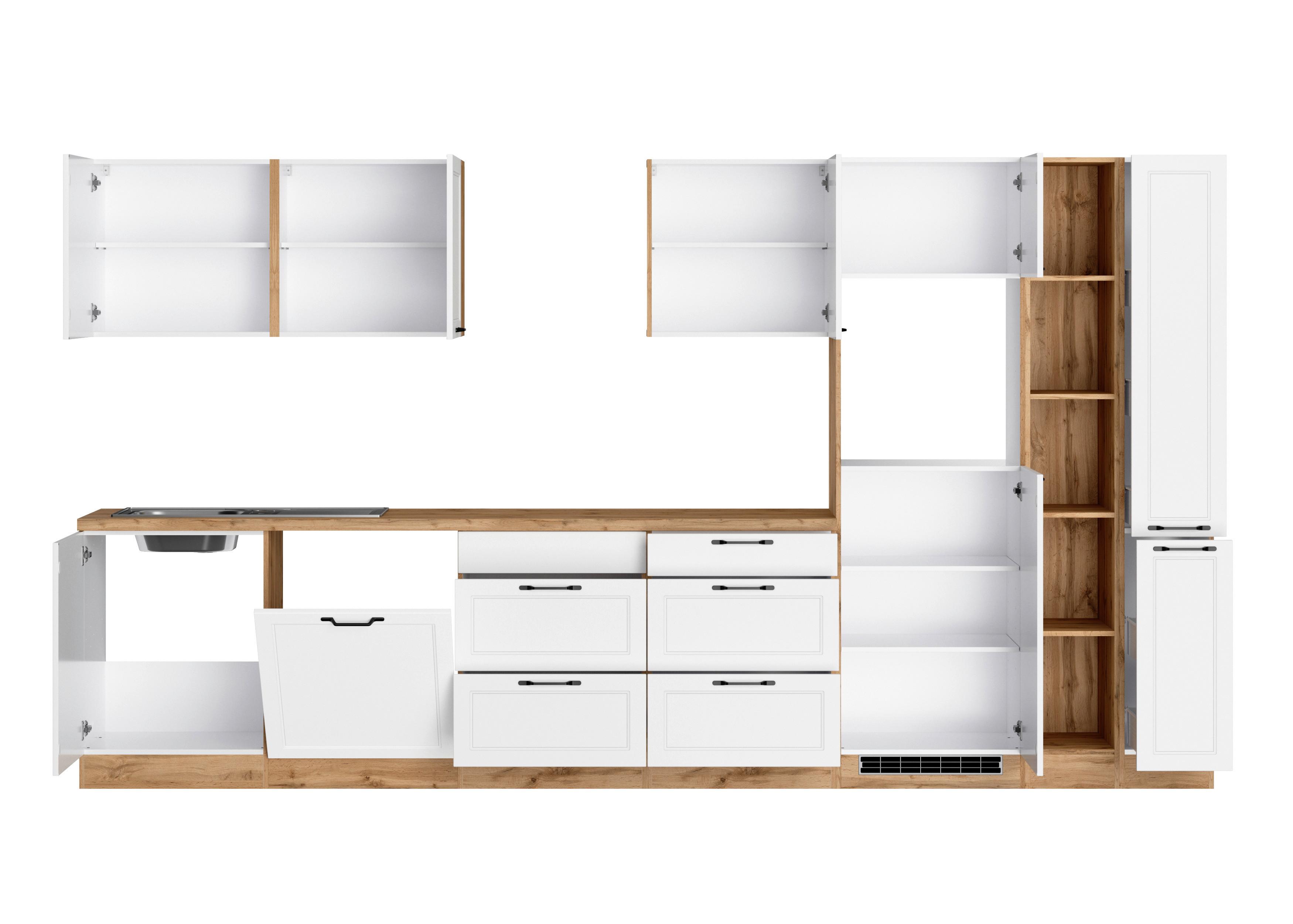 Küchenzeile Meran ohne Geräte B: 360 cm Weiß/Eiche Dekor - Eiche Wotan/Weiß, LIFESTYLE, Holzwerkstoff (360cm) - Held