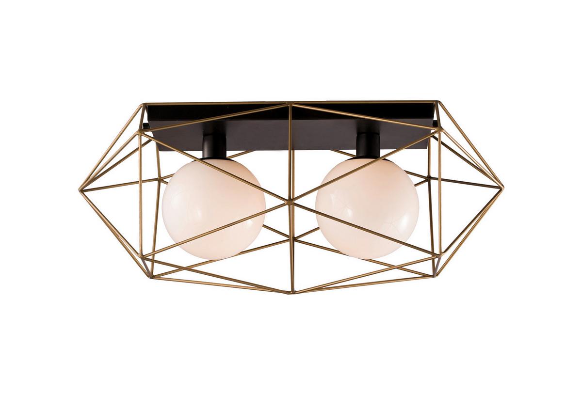 Deckenleuchte Abraxas L: 60 cm 2-Flammig Quadratisch - Goldfarben/Schwarz, Design, Metall (26,5/60/30cm)