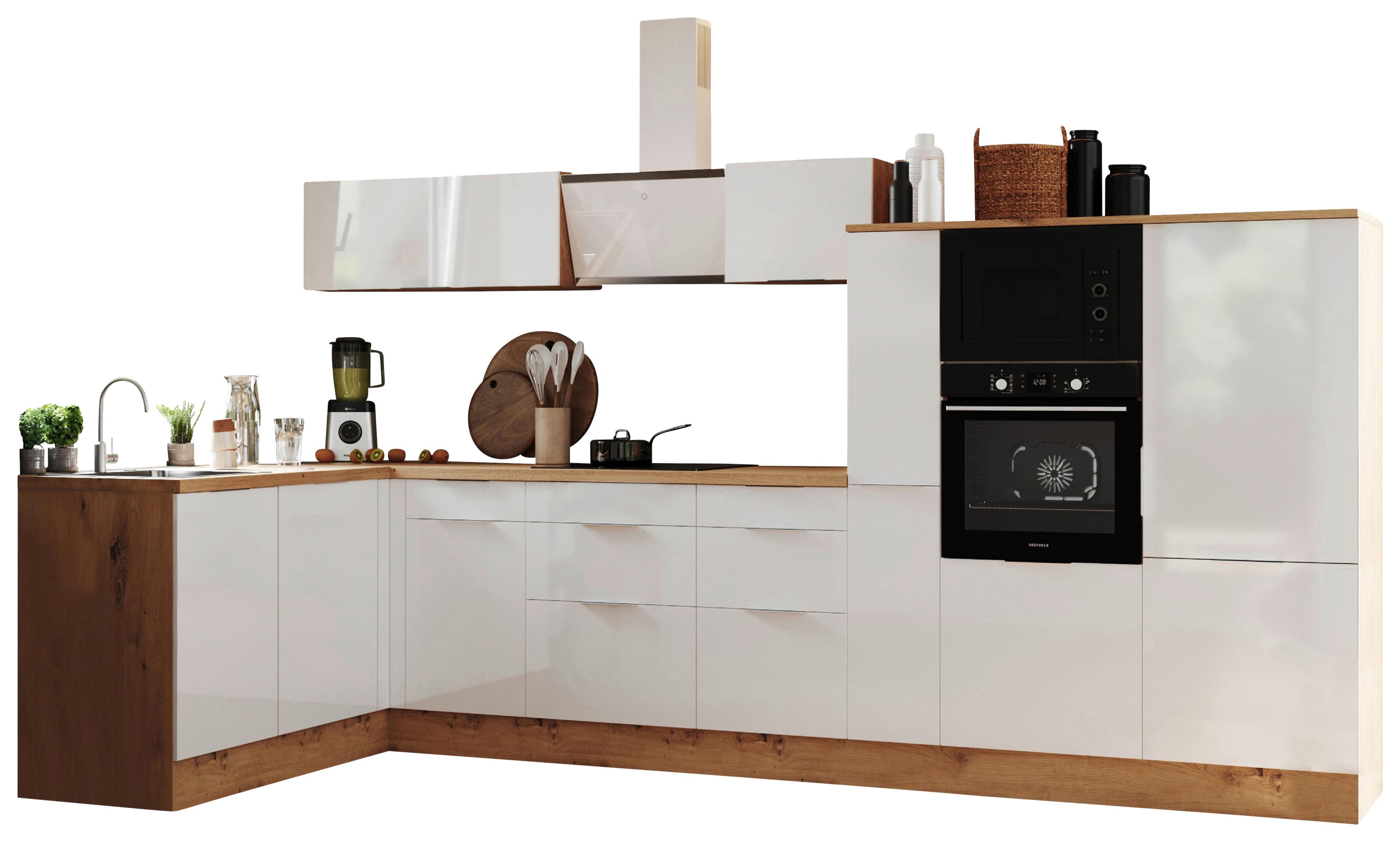 Eckküche Elisabeth - Weiß Hochglanz/Eiche Artisan, LIFESTYLE, Holzwerkstoff (175/370cm) - Respekta