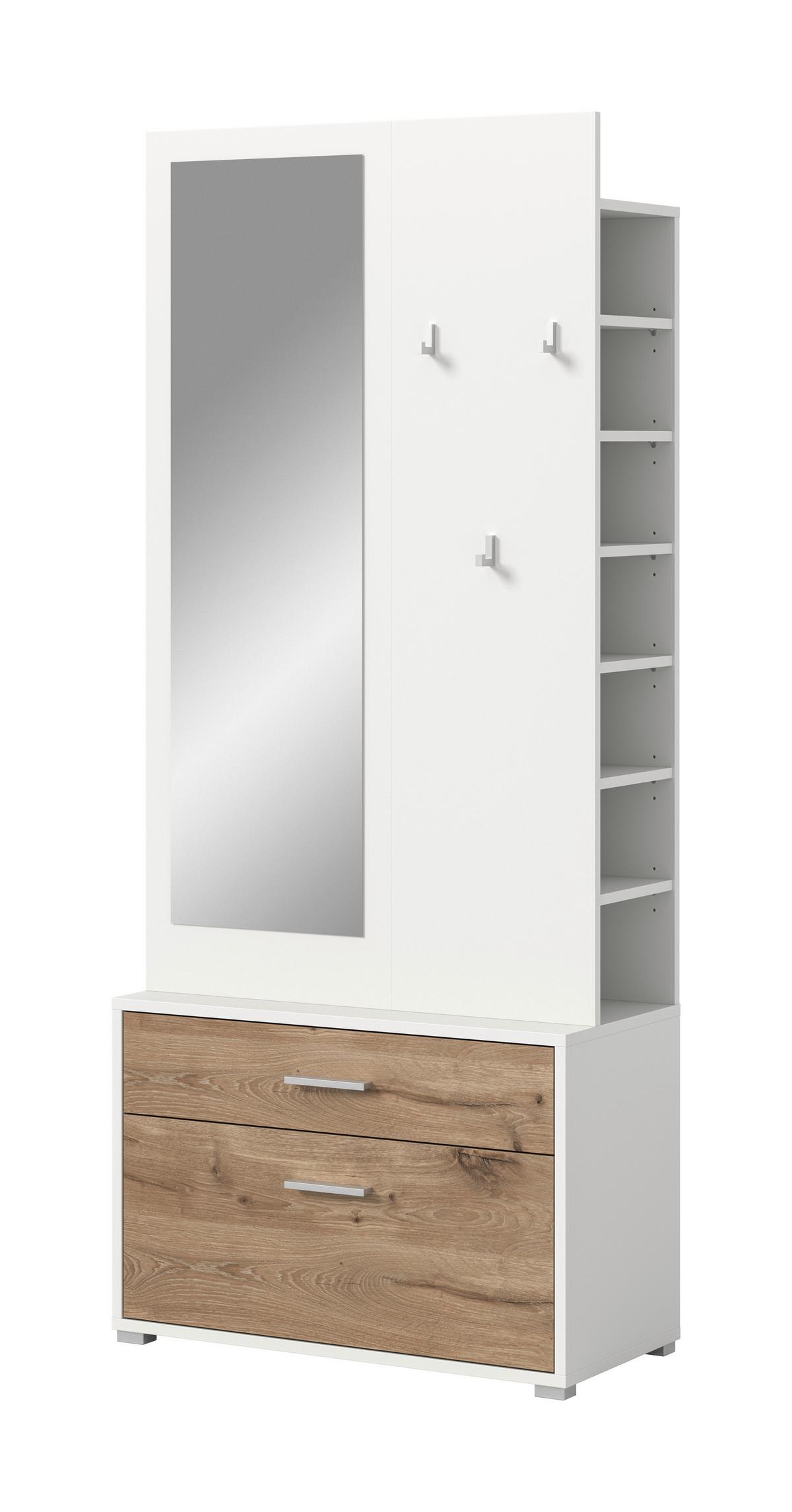 GARDEROBE Polo Weiß/Eiche dunkel B: 80cm - Eiche dunkel/Weiß, Design, Holzwerkstoff (80/190/38cm) - Livetastic