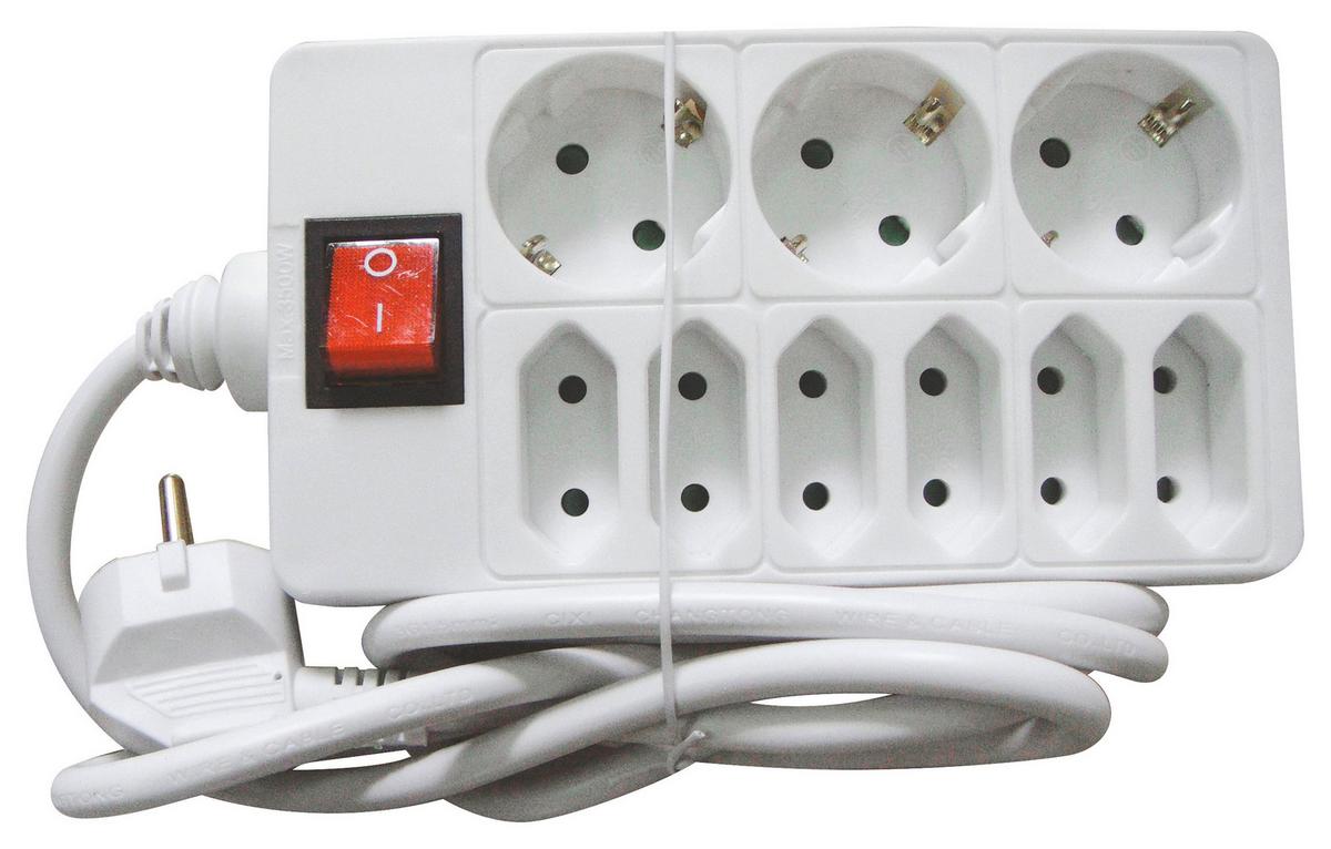 Steckdosenleiste 9-Fach 150 M Weiß mit Schalter - Weiß, KONVENTIONELL, Kunststoff (140cm) - Ondega