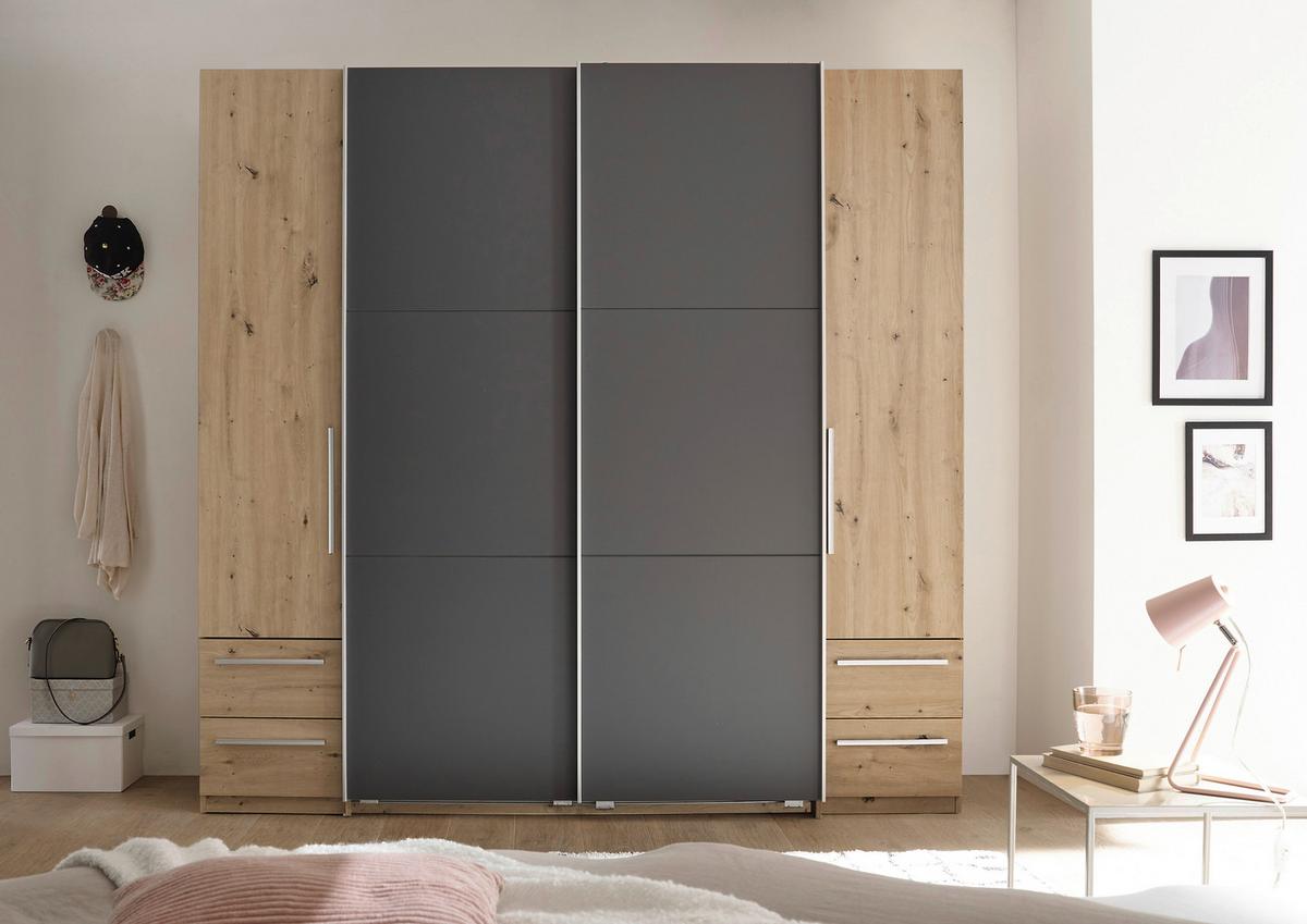 Schwebetürenschrank Bordo - Graphitfarben/Eiche Artisan, KONVENTIONELL, Holzwerkstoff (215/211/60cm)