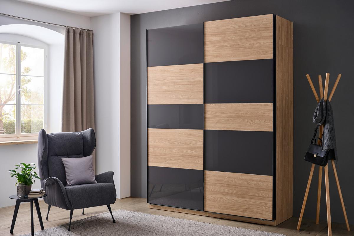 Schwebetürenschrank Unit - Eichefarben/Anthrazit, KONVENTIONELL, Holzwerkstoff (182/242/58cm) - Ondega