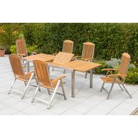 Gartengarnitur 7-Tlg. Keros Holz/Metall mit Kissen - Silberfarben/Braun, ROMANTIK / LANDHAUS, Holz/Textil - Gardenson