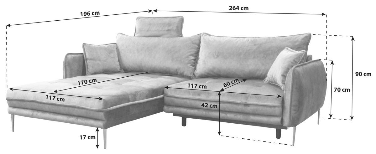 Ecksofa Whisper Senfgelb S: 196x264 cm - Goldfarben/Senfgelb, Design, Textil (196/264cm) - MID.YOU
