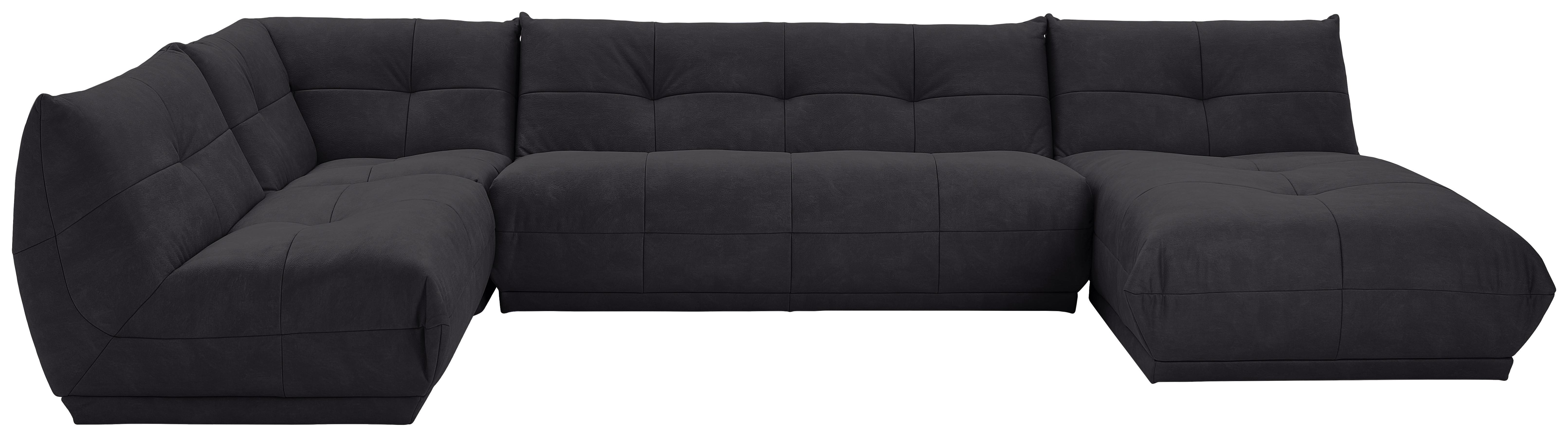 Wohnlandschaft Giselle Schwarz Lederlook - Schwarz, Trend, Textil (210/390/185cm) - Livetastic
