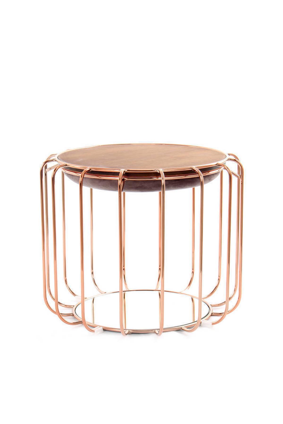 Beistelltisch/pouf 2 In 1 Comfortable Rosé/dunkelviolett - Violett/Kupferfarben, Basics, Glas/Holzwerkstoff (50/50/45cm) - Kayoom