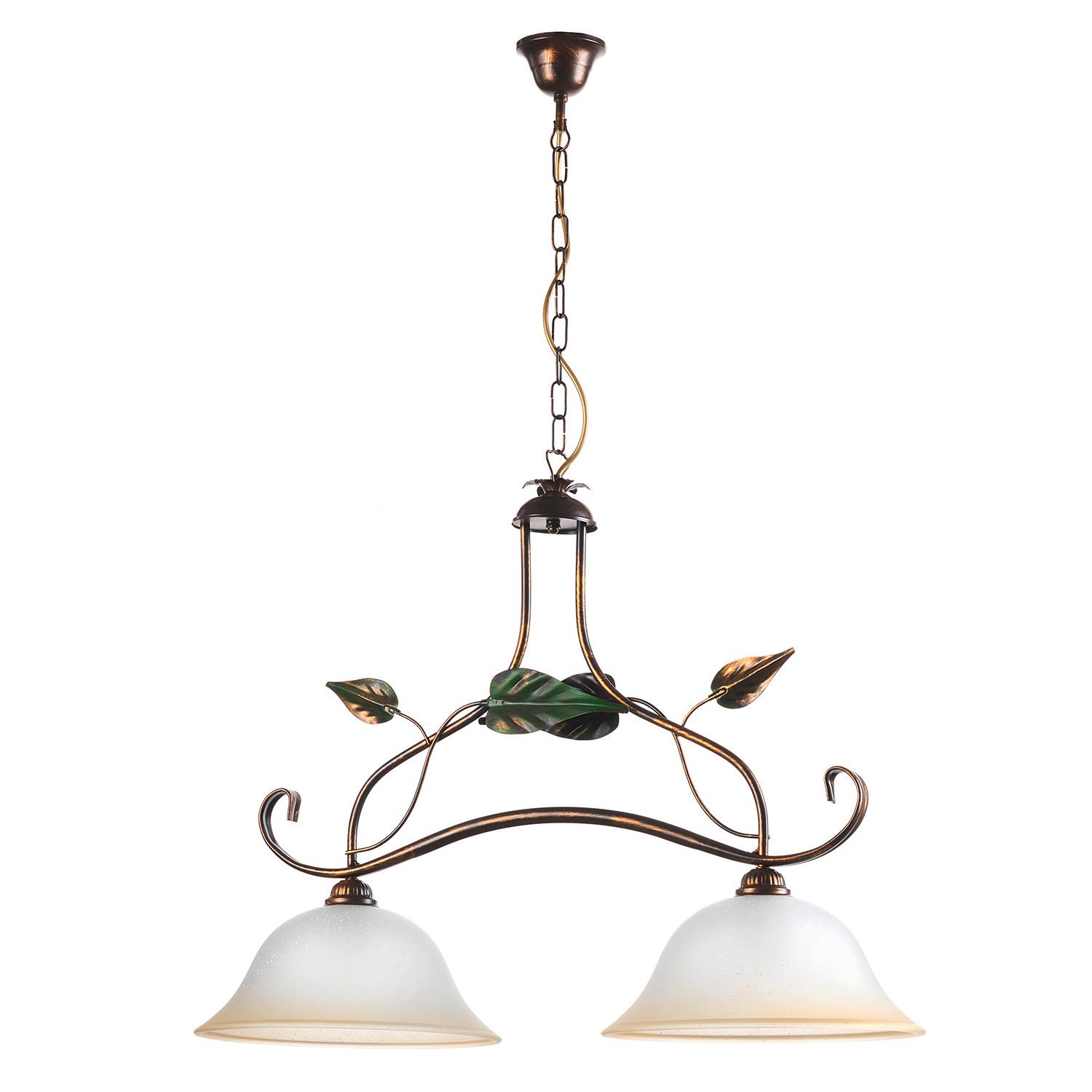Hängeleuchte 4620/2 - Bronzefarben/Olivgrün, Natur, Glas/Metall (80/45/110cm)