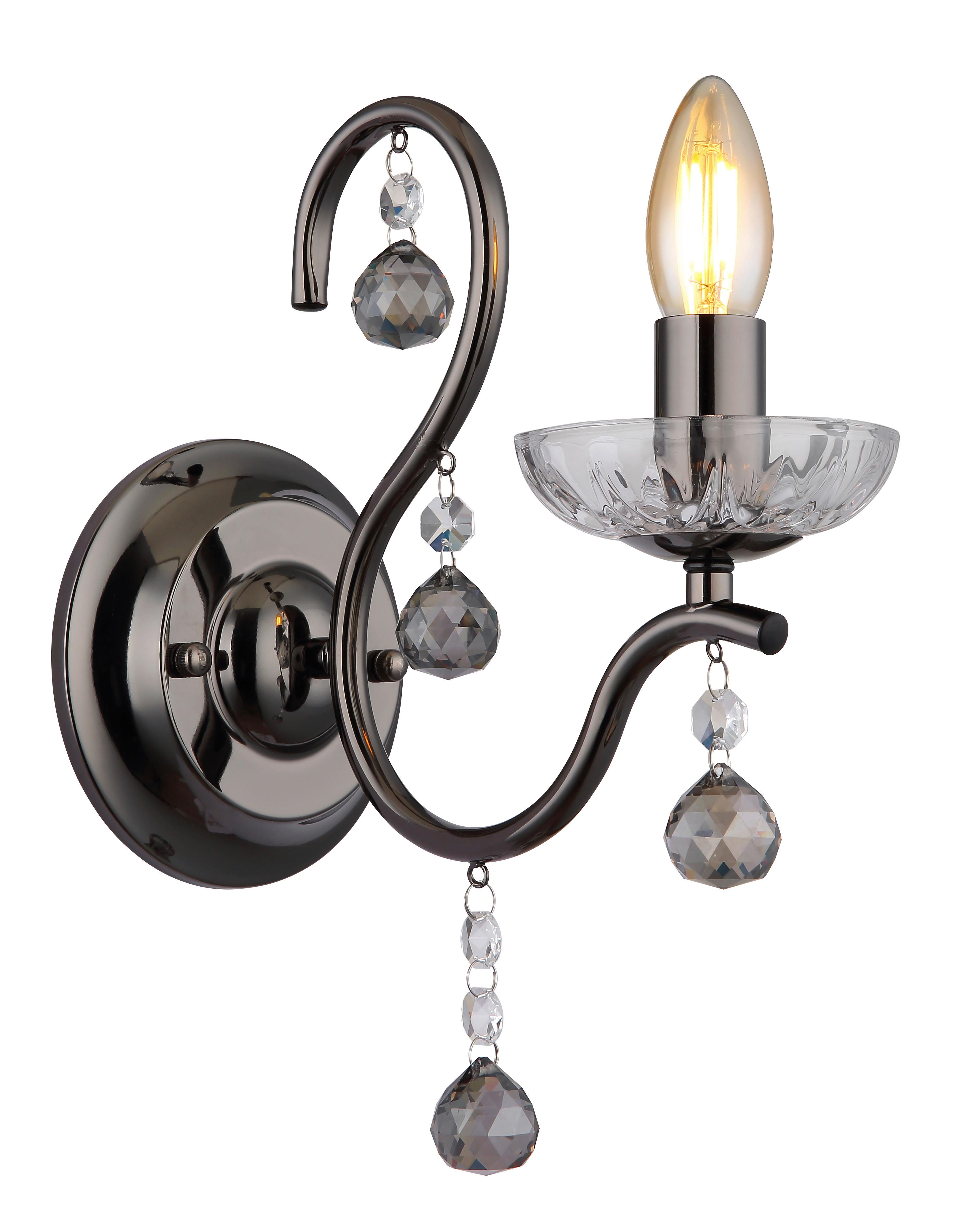 Wandleuchte 64134w - Klar/Schwarzchrom, KONVENTIONELL, Glas/Metall (14/24/33cm) - Globo